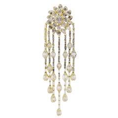 18 Karat Yellow Gold Diamond Baguette Oval Burst Chandelier Dangling Earring