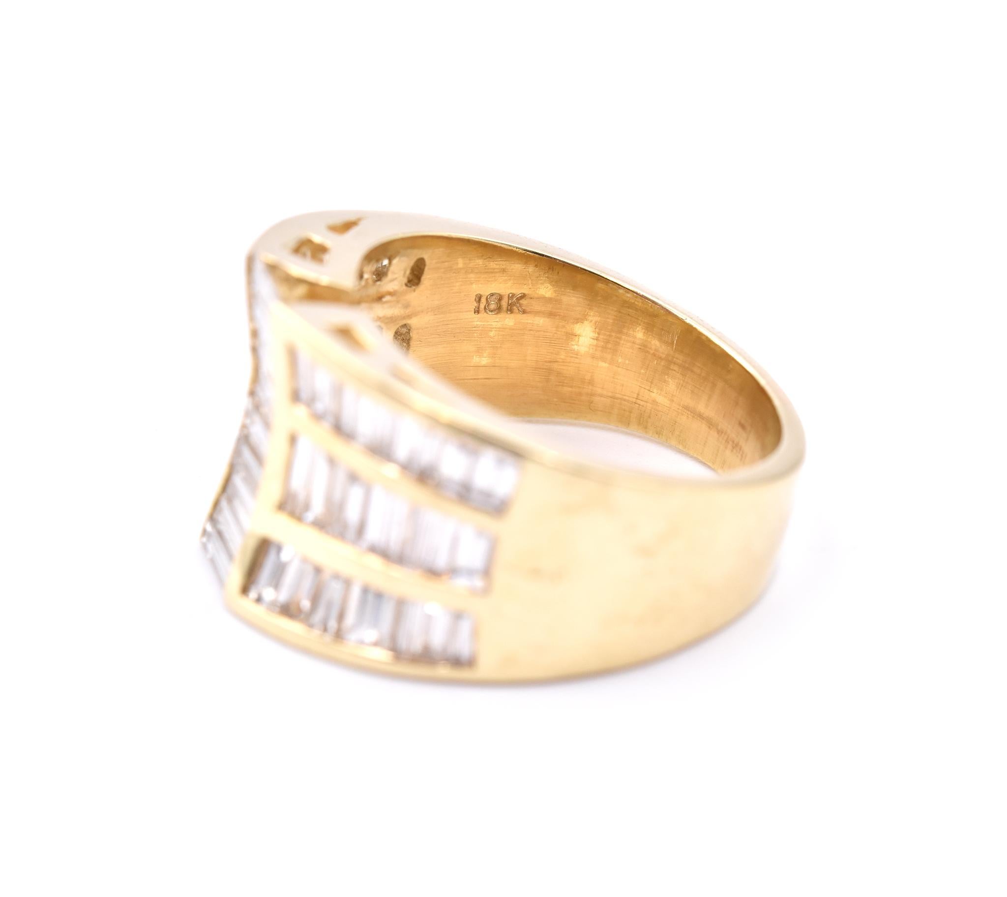 18 Karat Yellow Gold Diamond Baguette Wide Cigar Band In Excellent Condition In Scottsdale, AZ