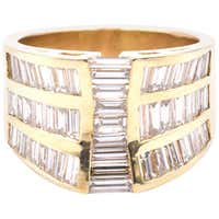 Diamond 18 Karat Wide Cigar Band Style Ring For Sale at 1stDibs