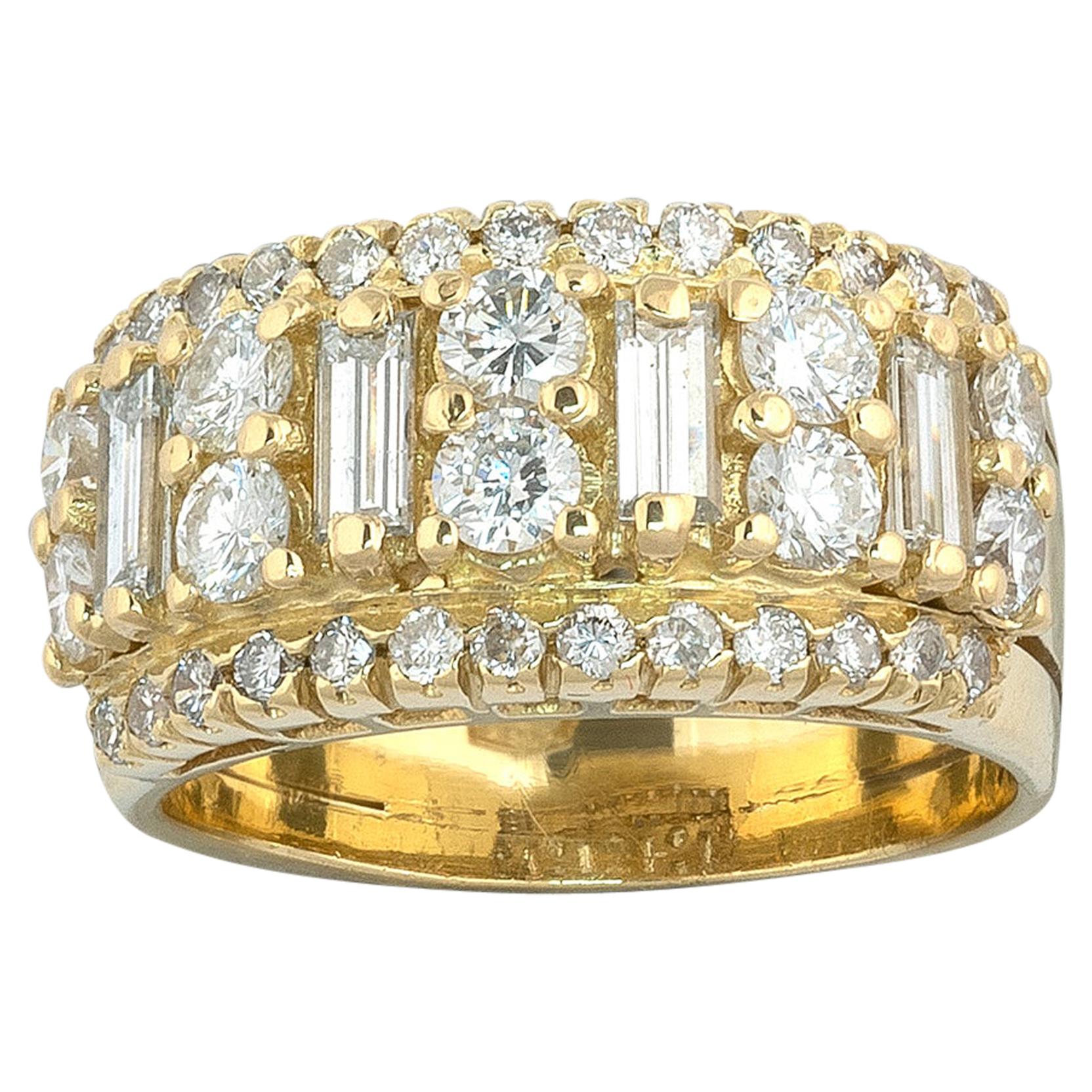 Modern Diamond Gold 3Band Ring For Sale at 1stdibs