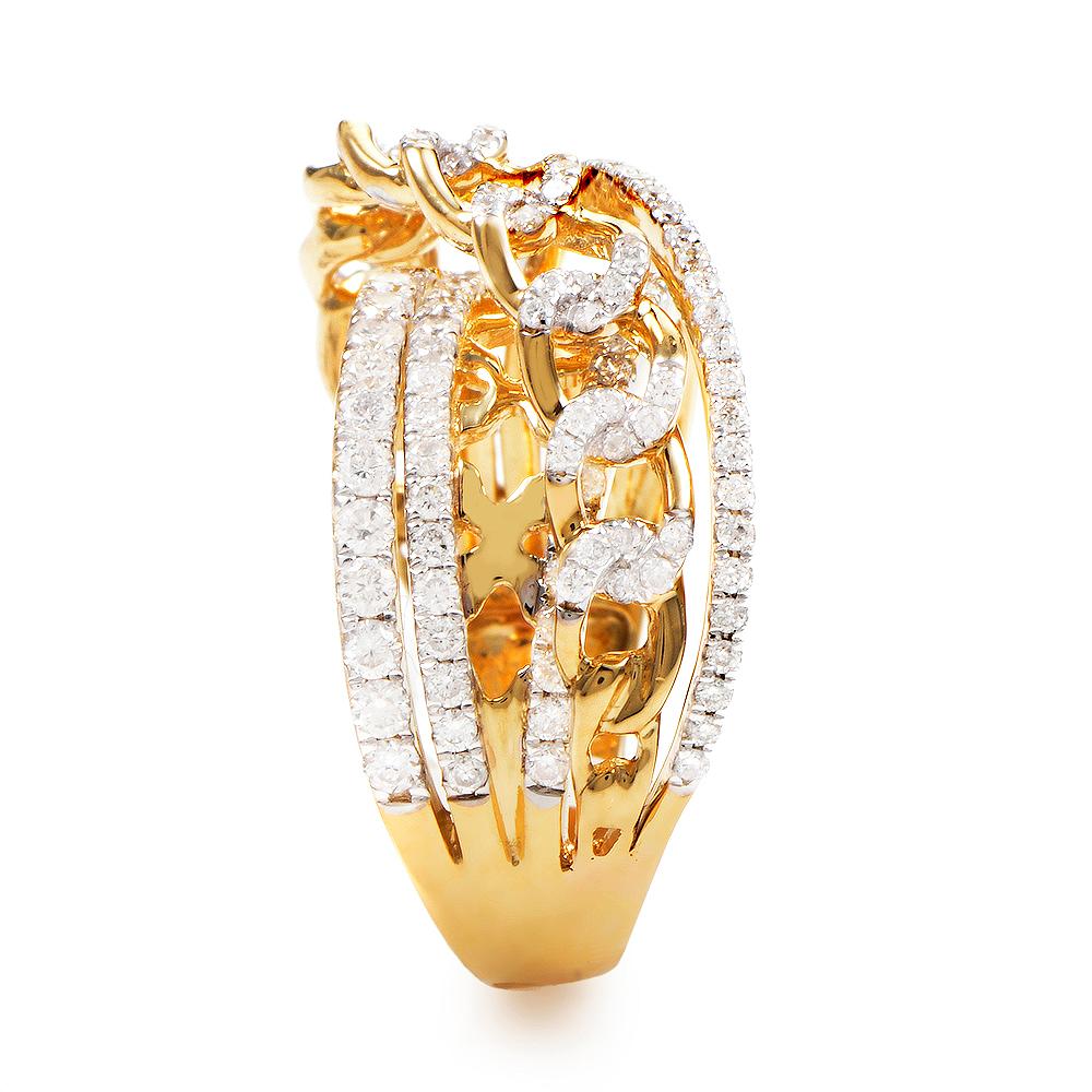 Taille ronde Bague jonc en or jaune 18 carats et diamants en vente