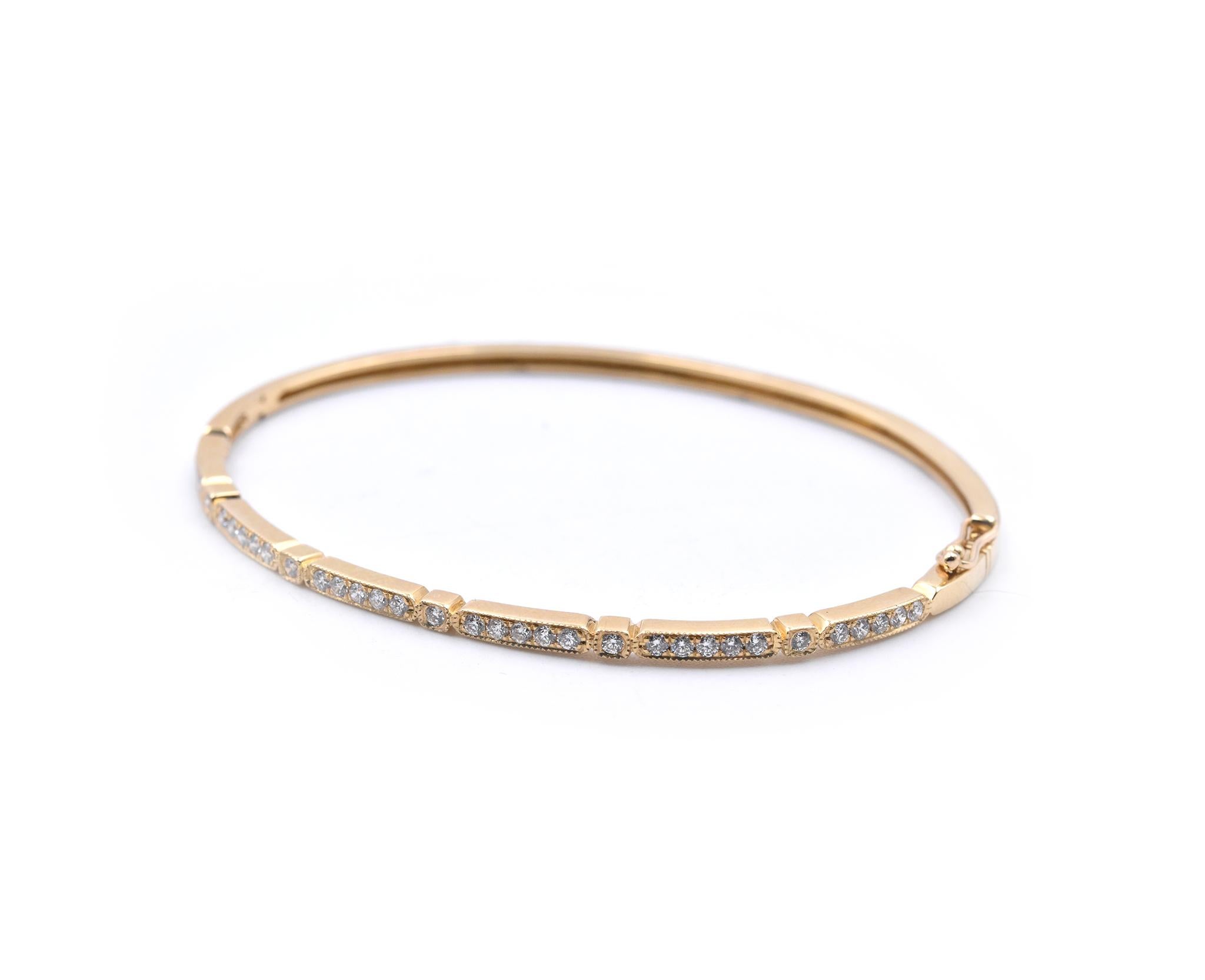 Round Cut 18 Karat Yellow Gold Diamond Bangle Bracelet For Sale