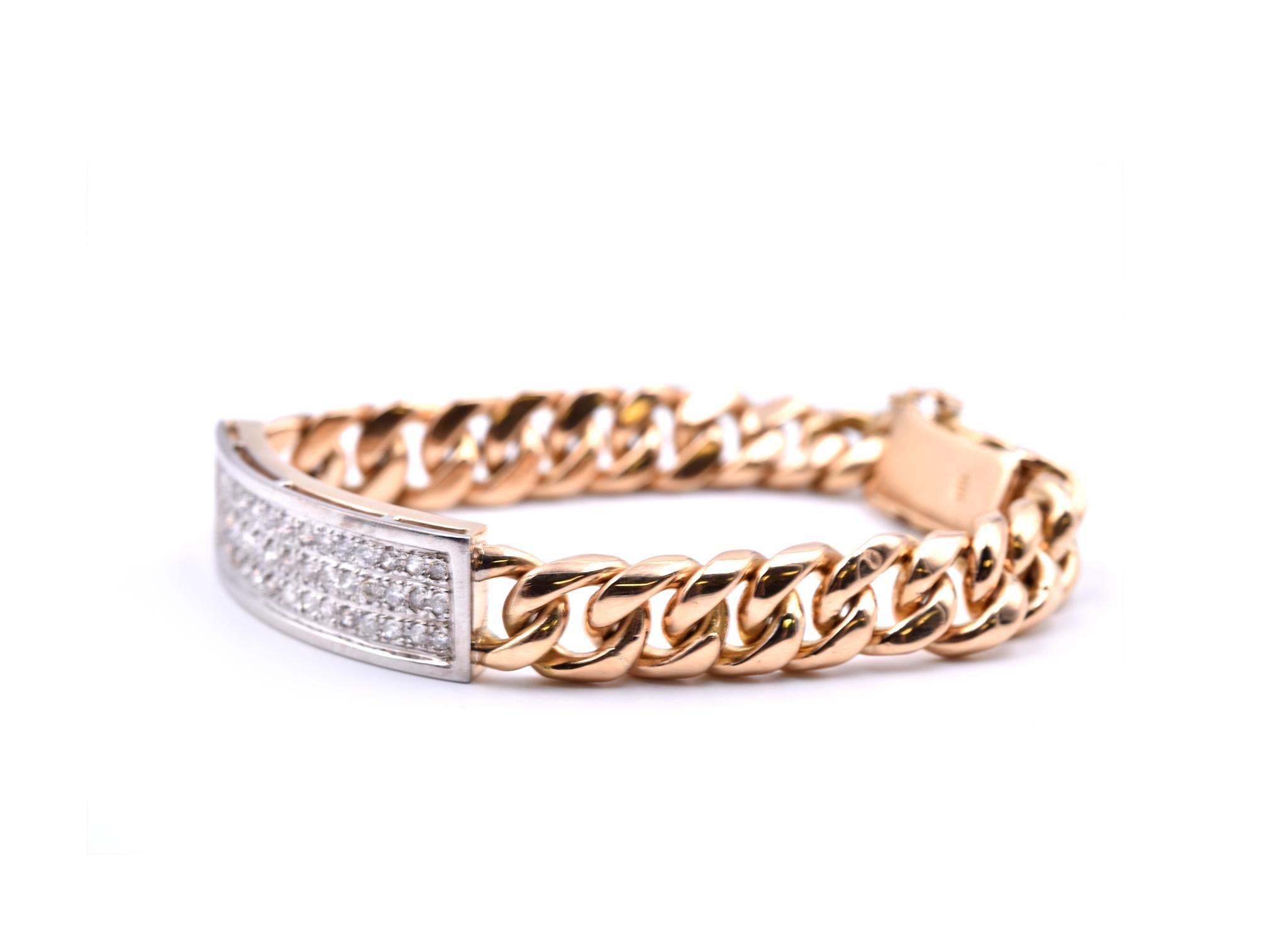 Round Cut 18 Karat Yellow Gold Diamond Bar Bracelet