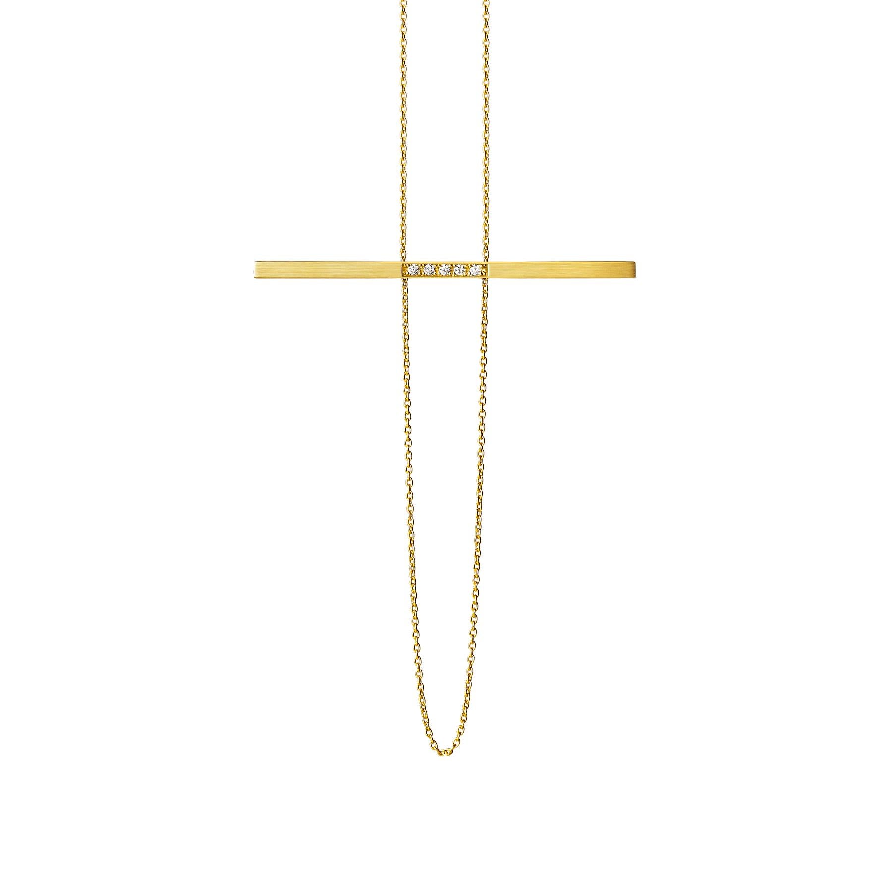 Round Cut 18 Karat Yellow Gold Diamond Bar Necklace For Sale