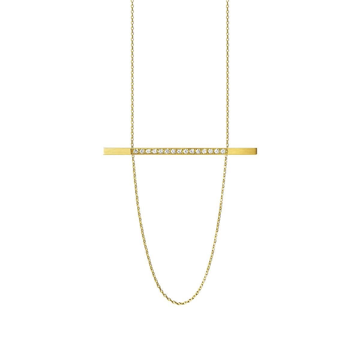 Round Cut 18 Karat Yellow Gold Diamond Bar Necklace For Sale