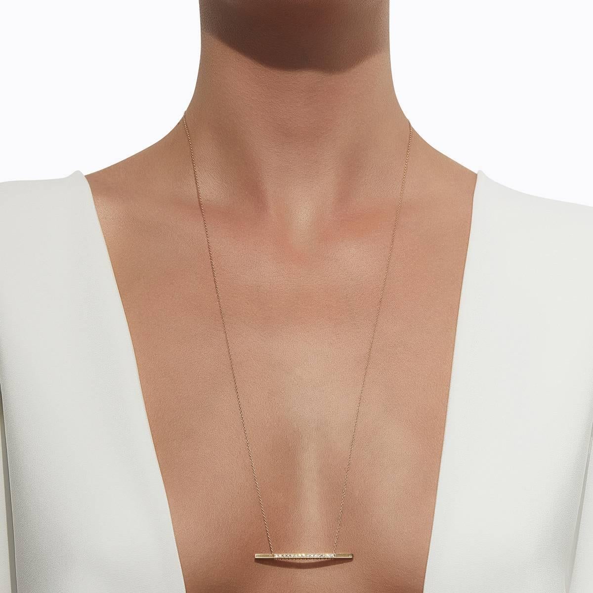 Women's or Men's 18 Karat Yellow Gold Diamond Bar Necklace For Sale