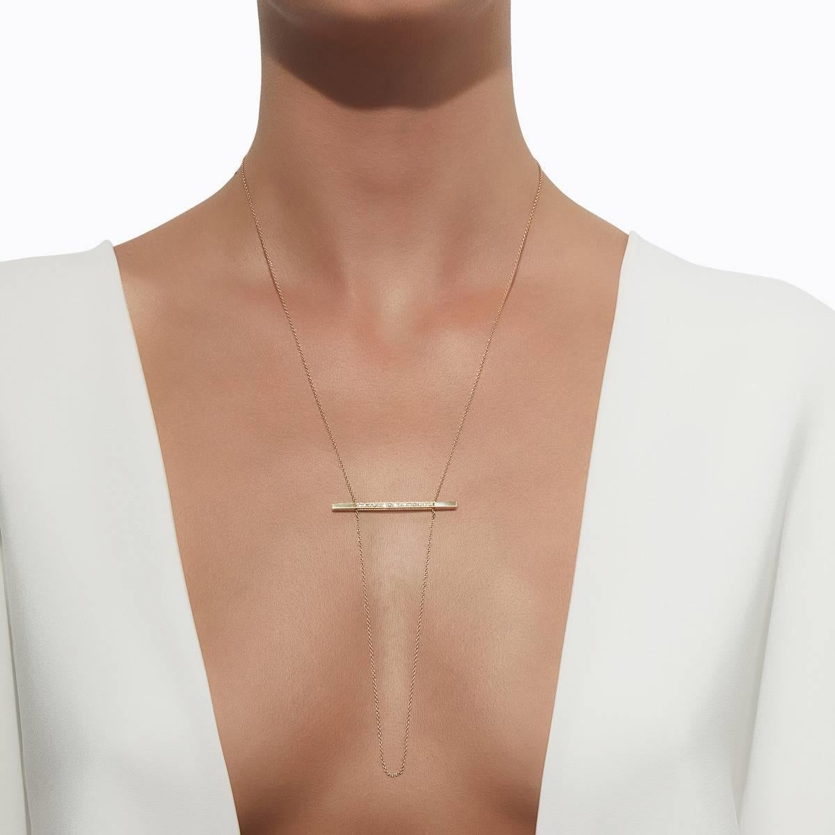 18 Karat Yellow Gold Diamond Bar Necklace For Sale 1