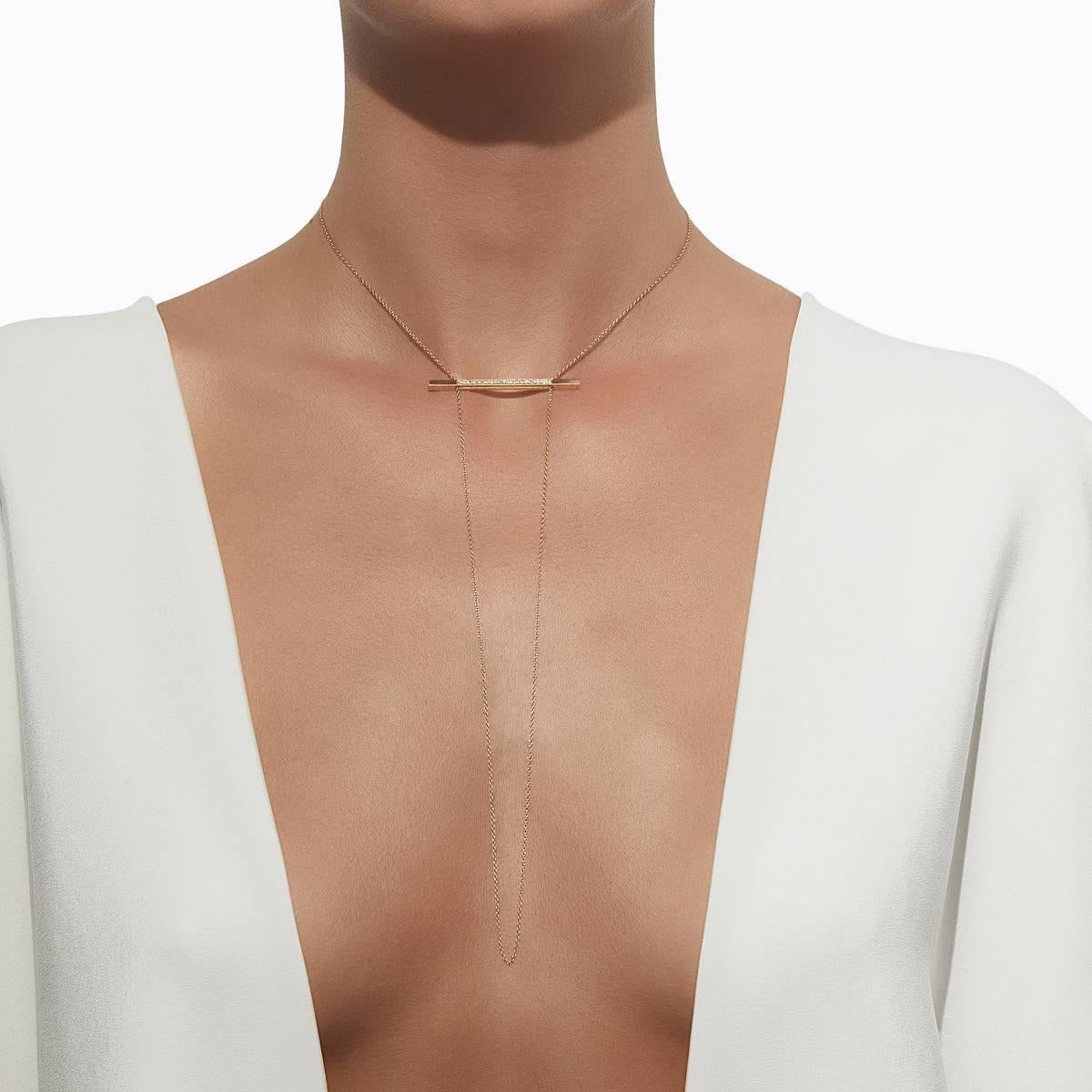 18 Karat Yellow Gold Diamond Bar Necklace For Sale 2