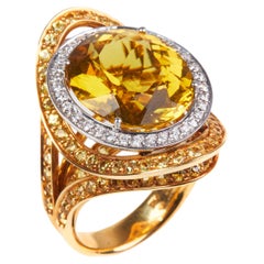 18 Karat Gelbgold Diamant  Coktail-Ring aus Beryll, gelber Beryll und Saphiren