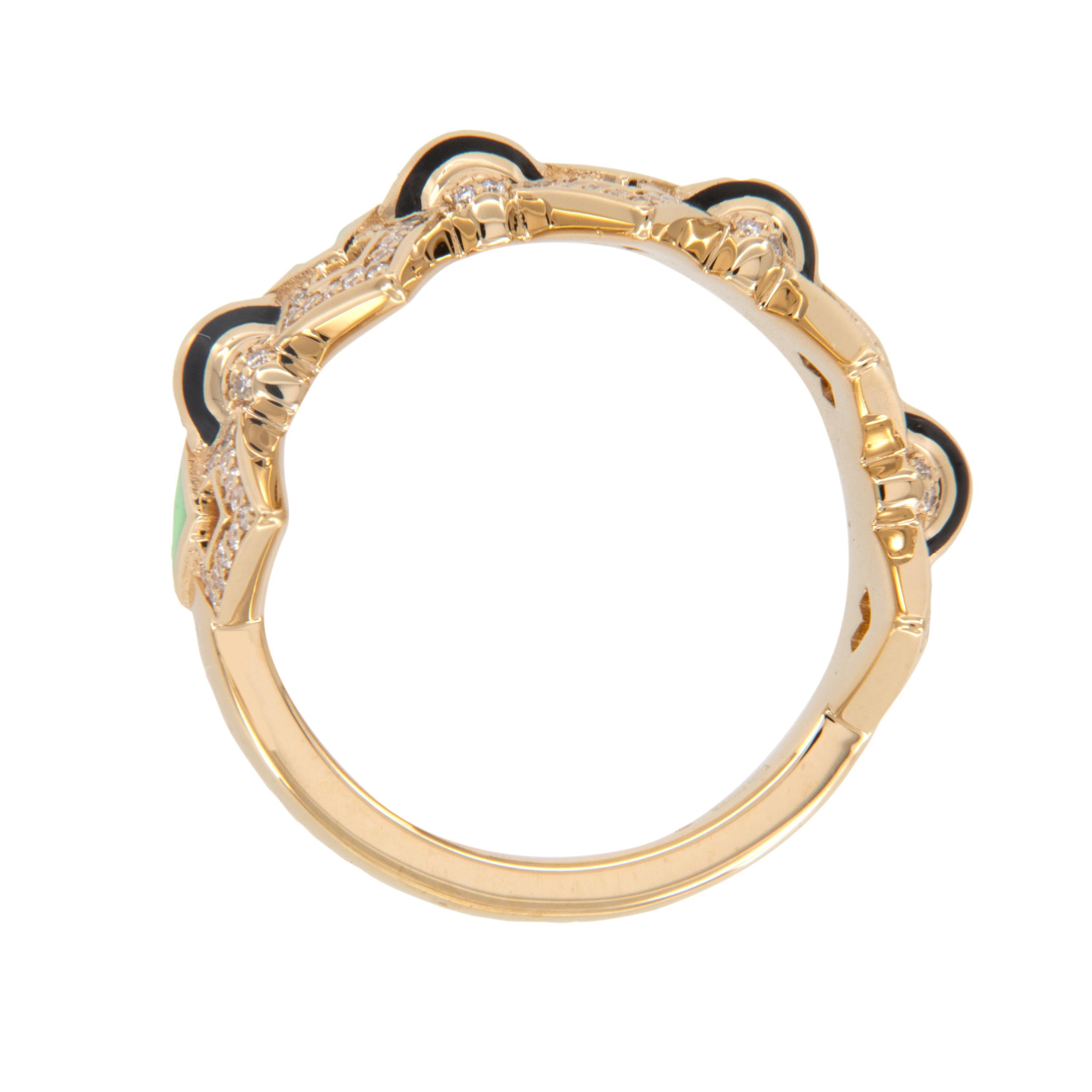 Contemporain Bague Mozaic en or jaune 18 carats, diamants, céramique noire et verte par Al Zain en vente