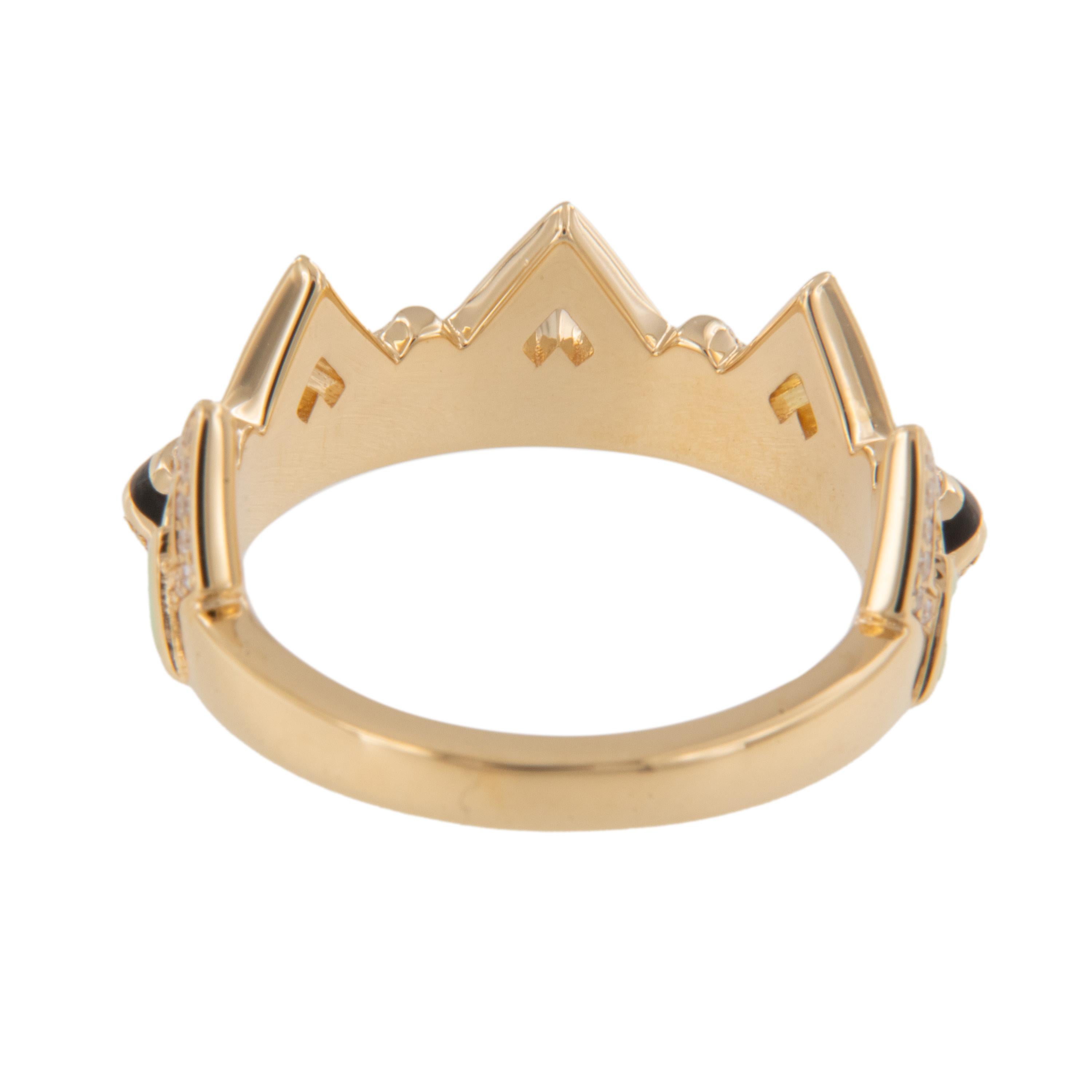 Taille ronde Bague Mozaic en or jaune 18 carats, diamants, céramique noire et verte par Al Zain en vente