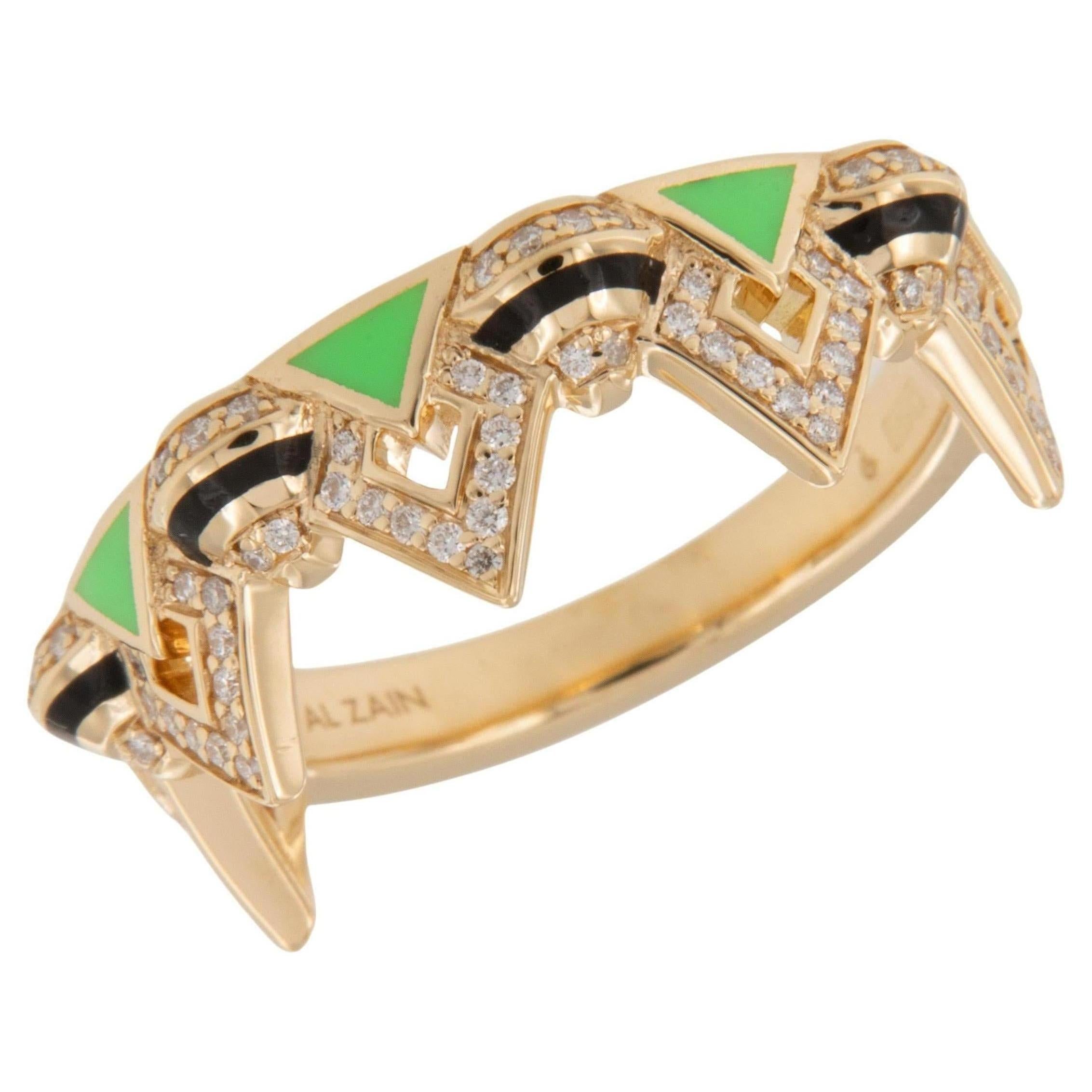 Bague Mozaic en or jaune 18 carats, diamants, céramique noire et verte par Al Zain en vente