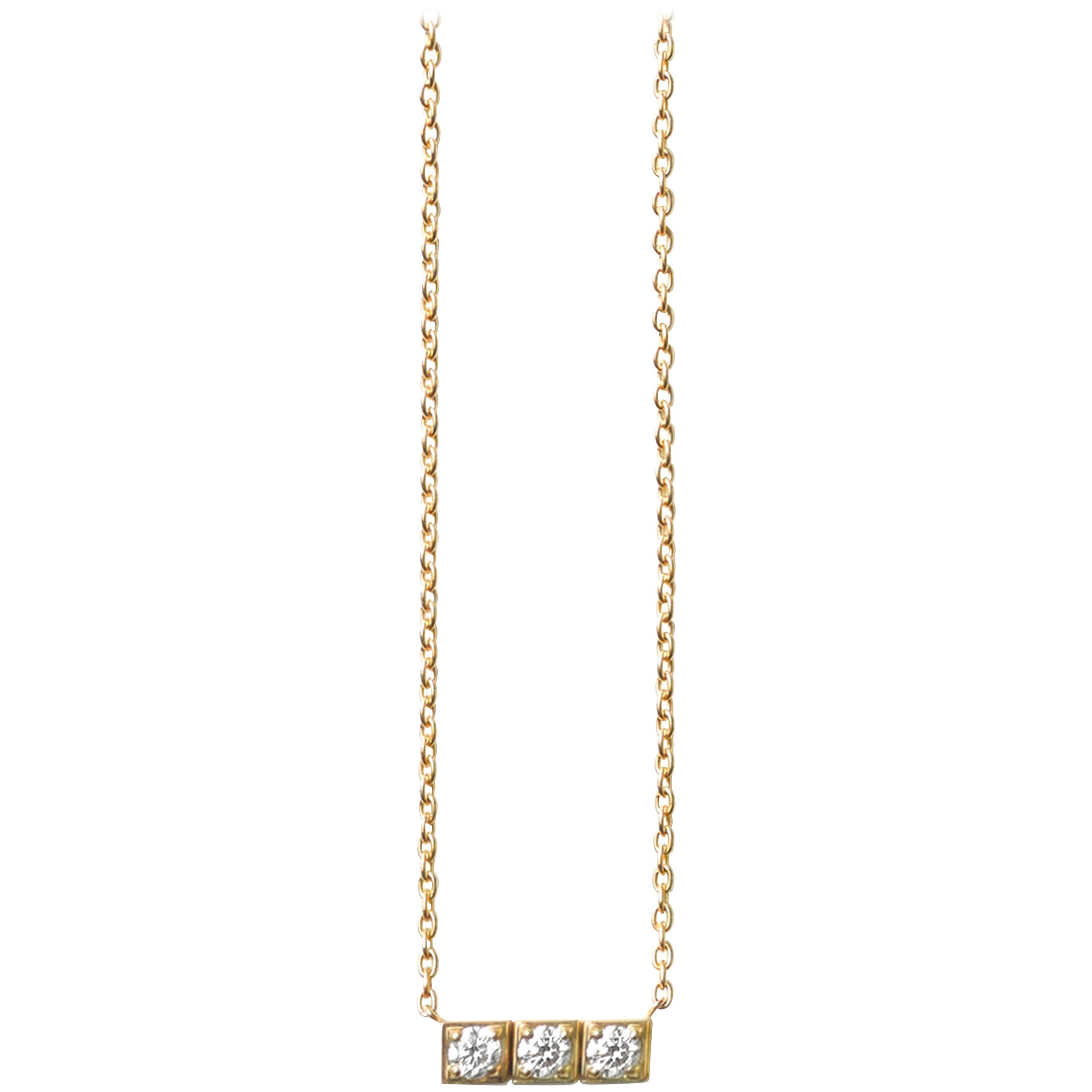 18 Karat Yellow Gold Diamond Block Necklace For Sale