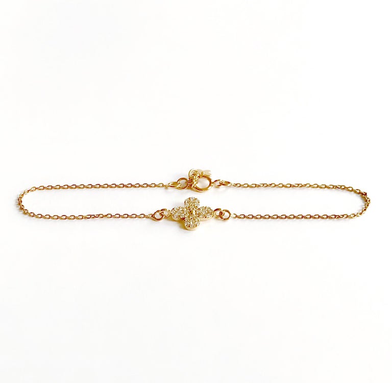 18K Solid Yellow Gold Diamond Blossom Charm Bracelet For Sale at 1stdibs