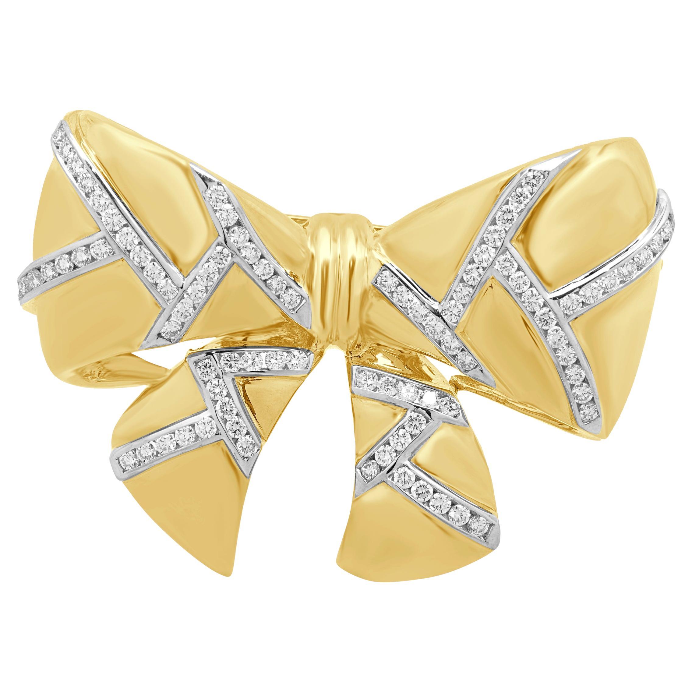 Épingle à nœud en or jaune 18 carats avec diamants