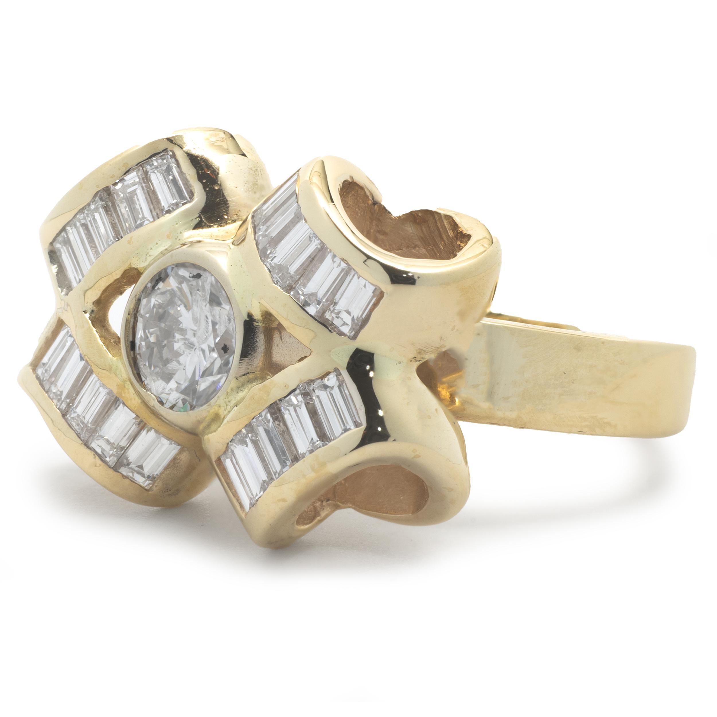 Round Cut 18 Karat Yellow Gold Diamond Bow Ring For Sale