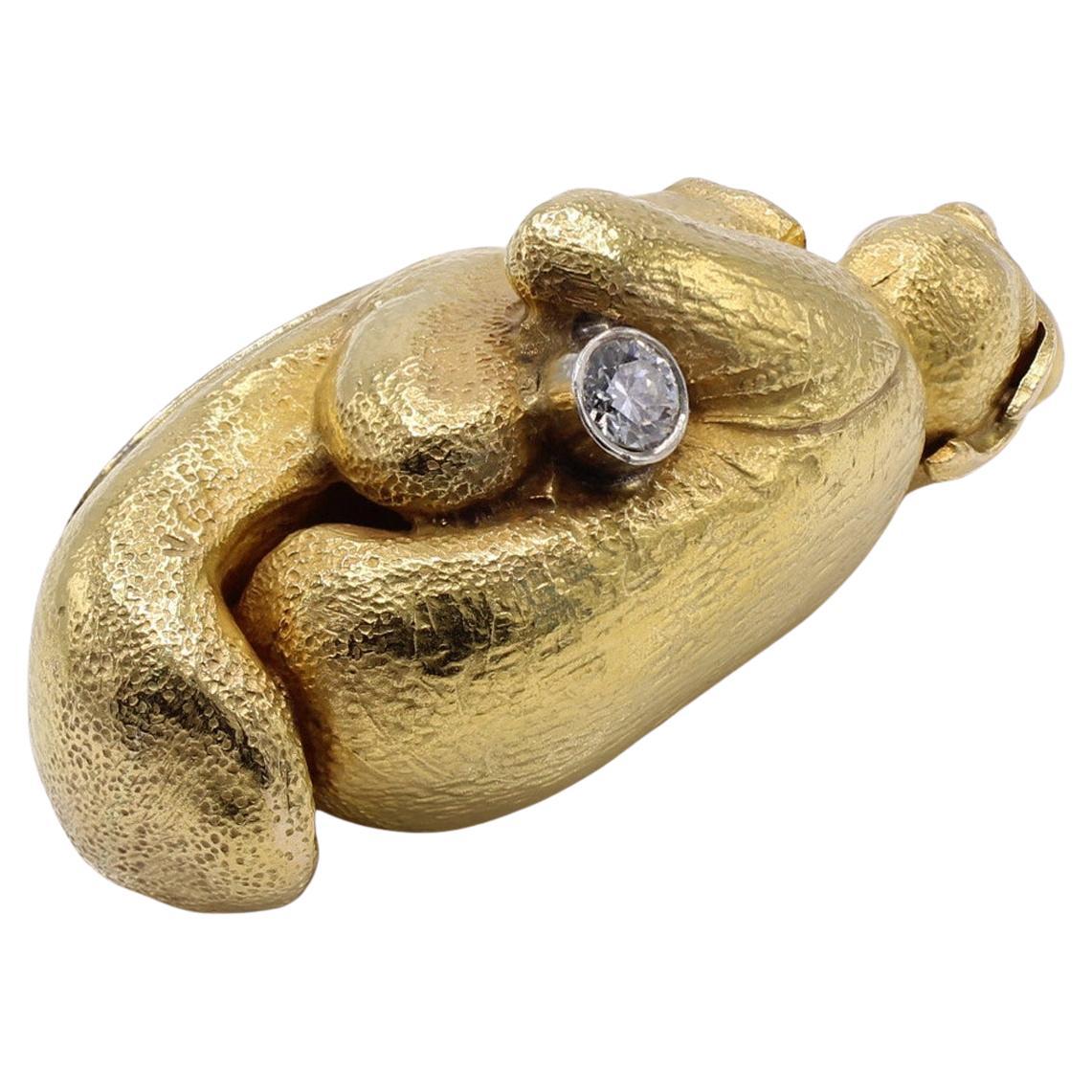 18 Karat Yellow Gold Diamond Boxing Gloves Pendant