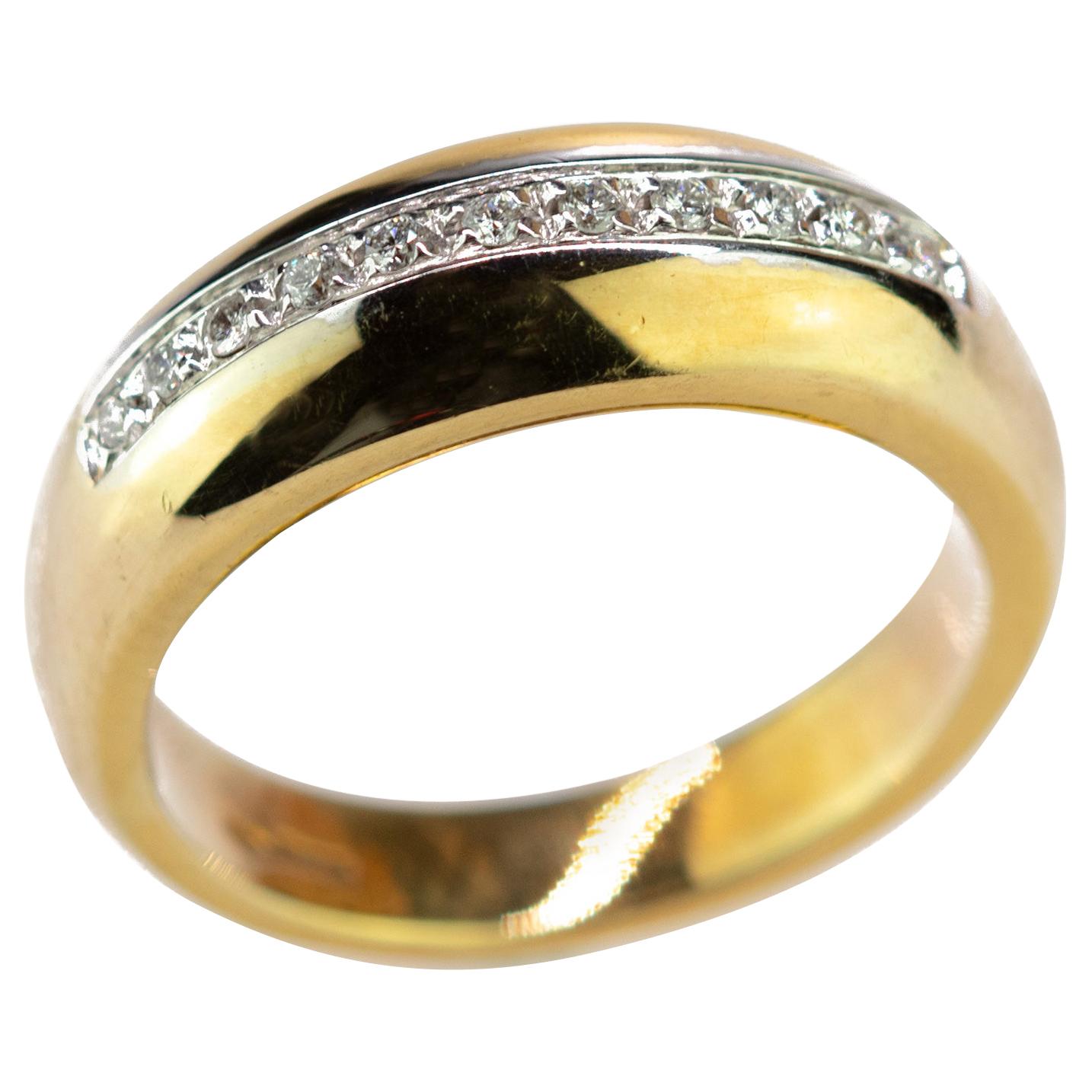 18 Karat Yellow Gold Diamond Brilliant Pave Line Band Handmade Wedding Ring For Sale