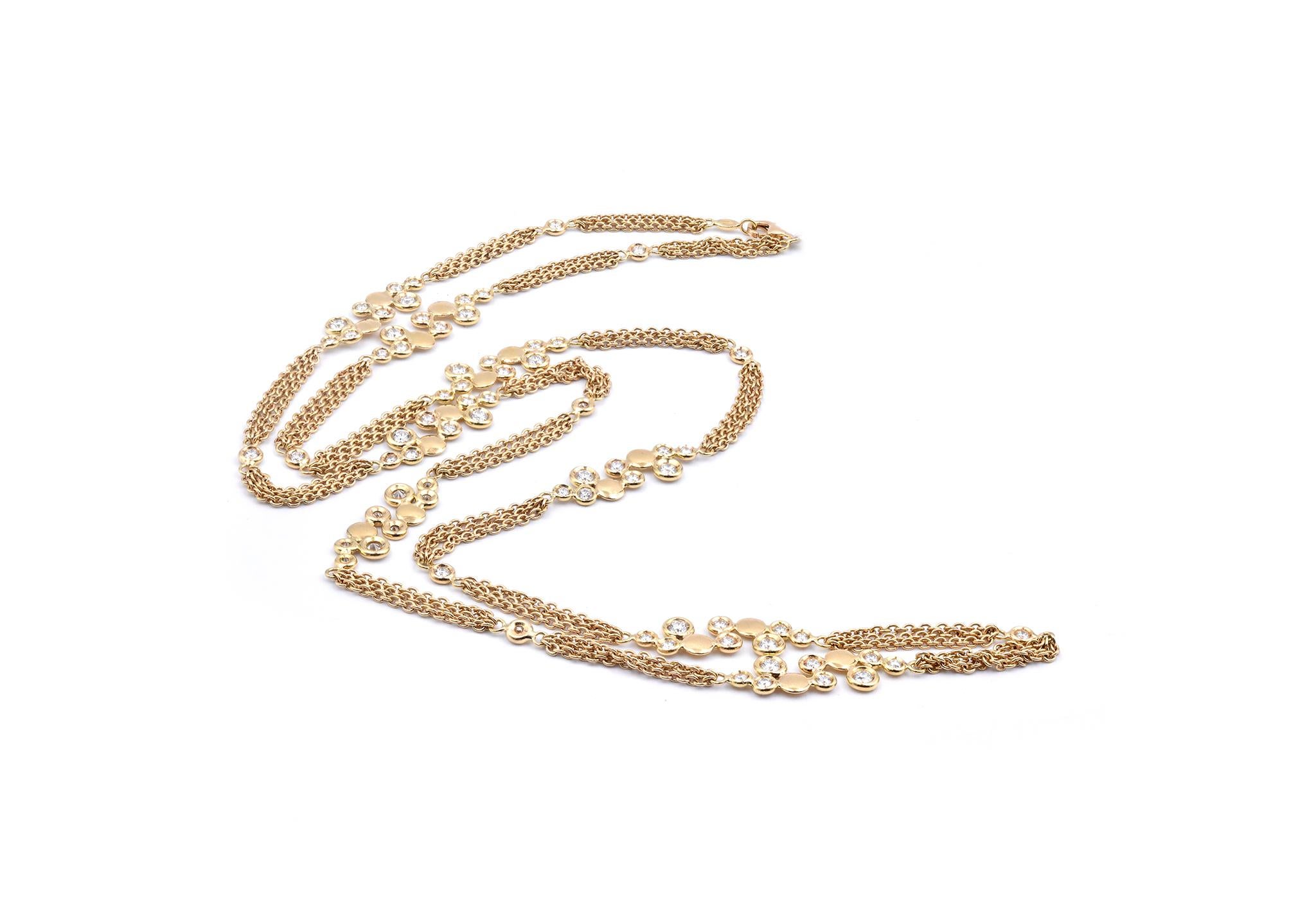Taille ronde Collier station à bulles en or jaune 18 carats et diamants en vente