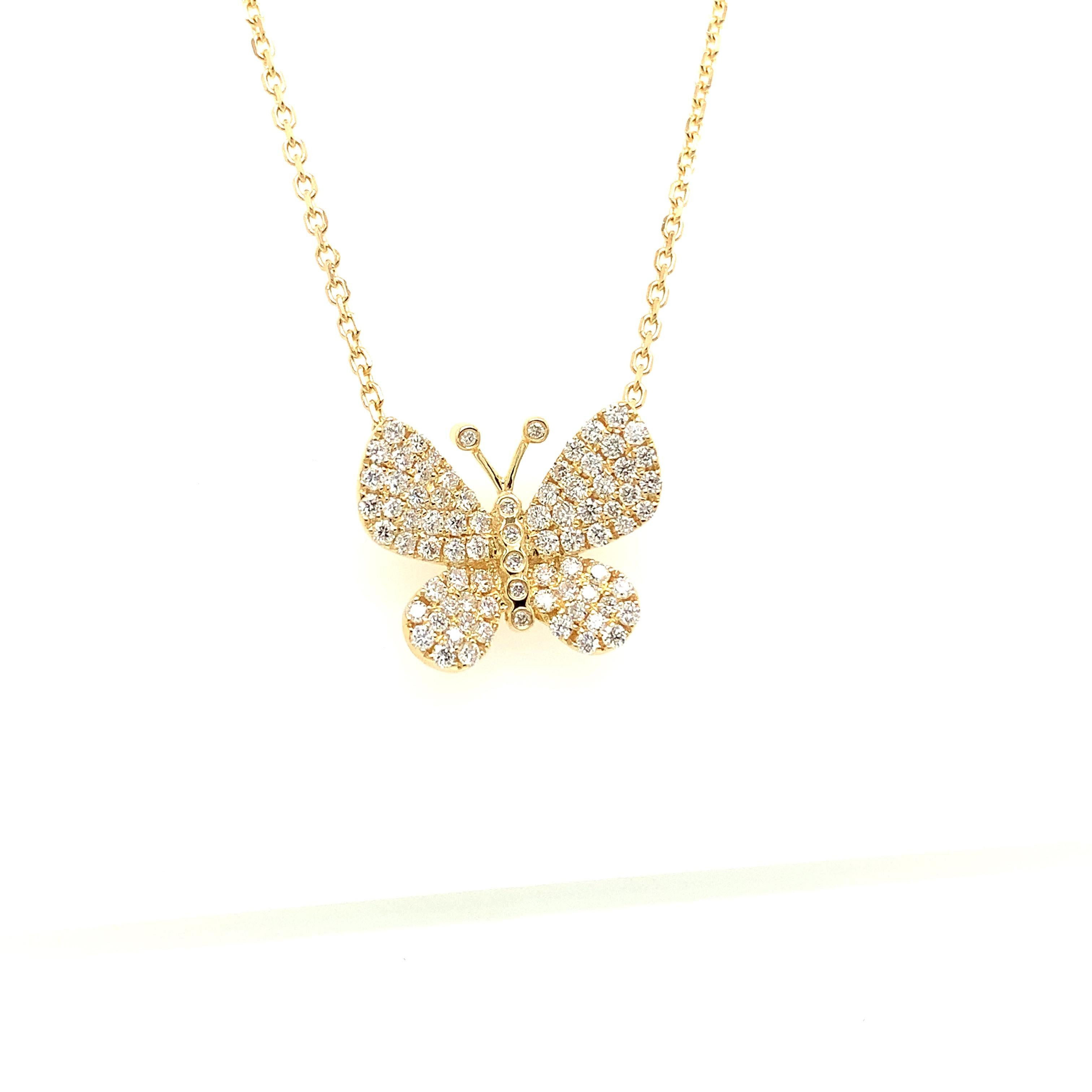 Modern Gorgeous 18 Karat Yellow Gold Diamond Butterly Necklace For Sale