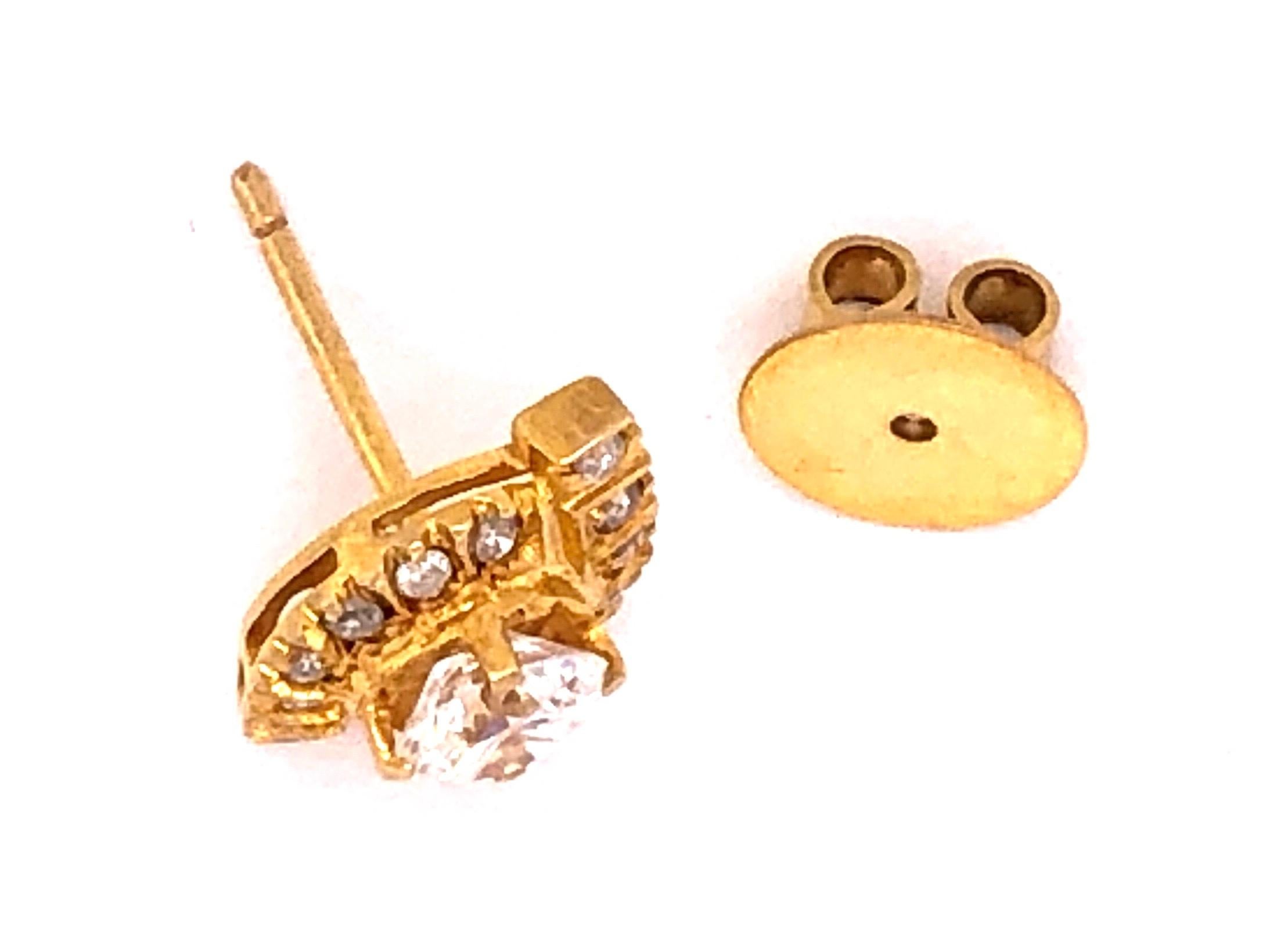 Women's 18 Karat Yellow Gold Diamond Button Earrings. 