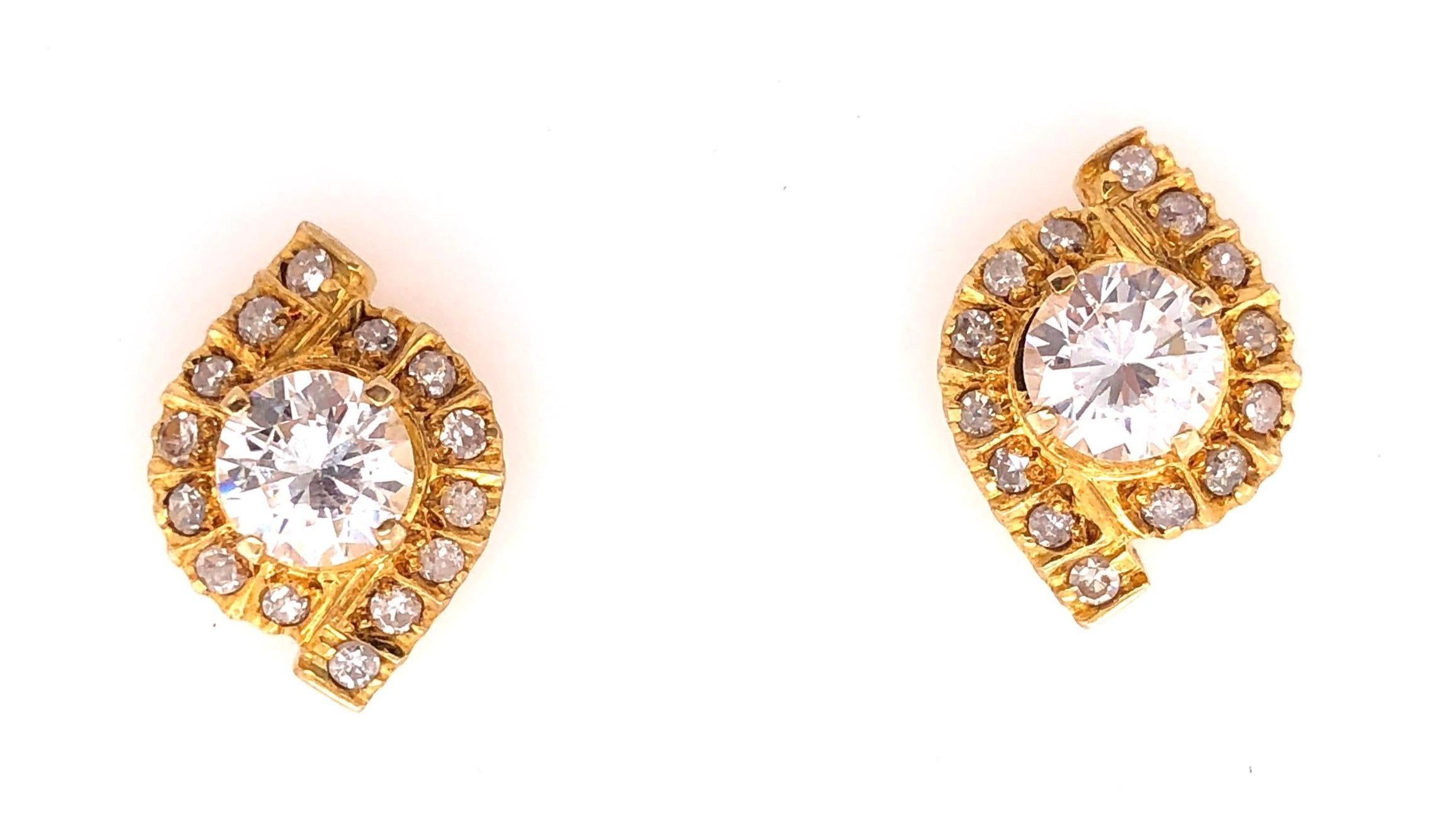 18 Karat Yellow Gold Diamond Button Earrings.  1