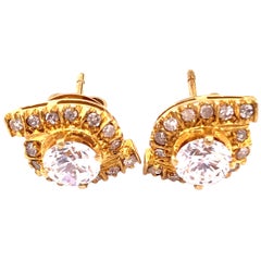 18 Karat Yellow Gold Diamond Button Earrings. 