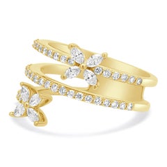 18 Karat Yellow Gold Diamond Bypass Flower Ring