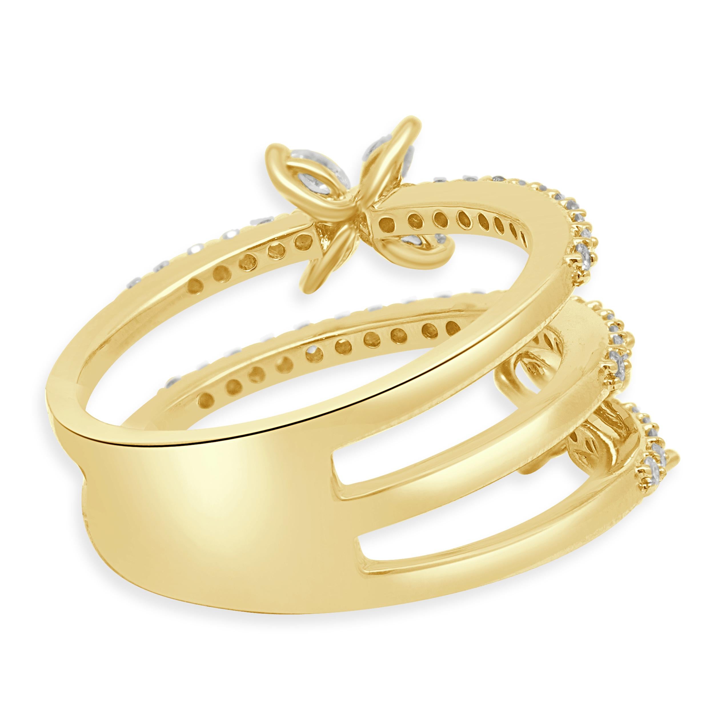 18 Karat Yellow Gold Diamond Bypass Flower Ring Excellent état - En vente à Scottsdale, AZ