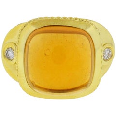 18 Karat Yellow Gold Diamond Cabochon Citrine Approximate .24 Carat Ring