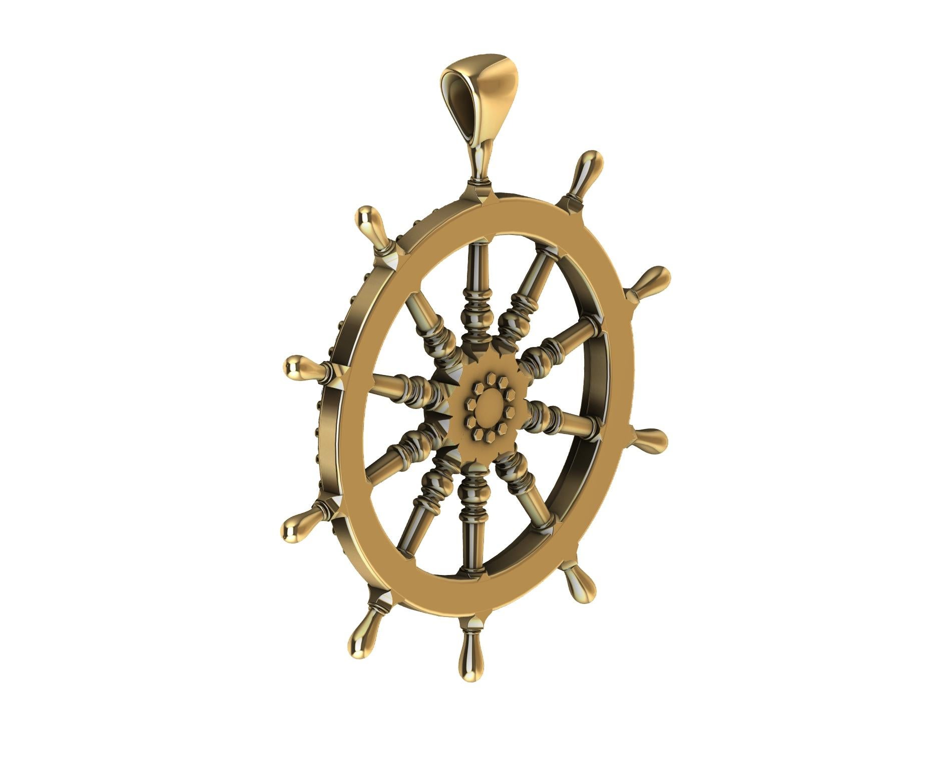18 Karat Yellow Gold Diamond Captain Sailors Wheel Pendant For Sale 5