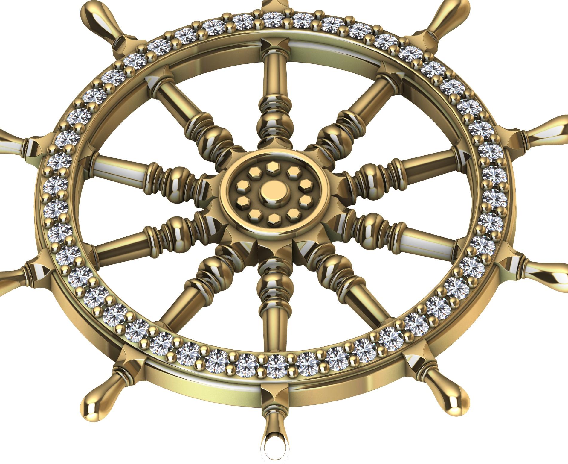 18 Karat Yellow Gold Diamond Captain Sailors Wheel Pendant For Sale 6