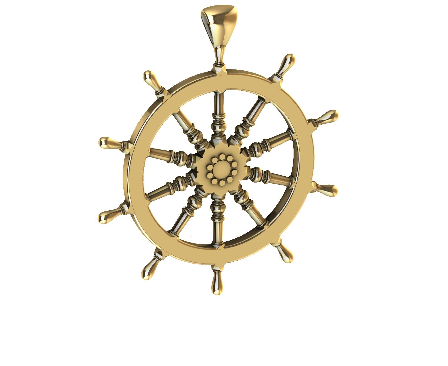 18 Karat Yellow Gold Diamond Captain Sailors Wheel Pendant For Sale 7