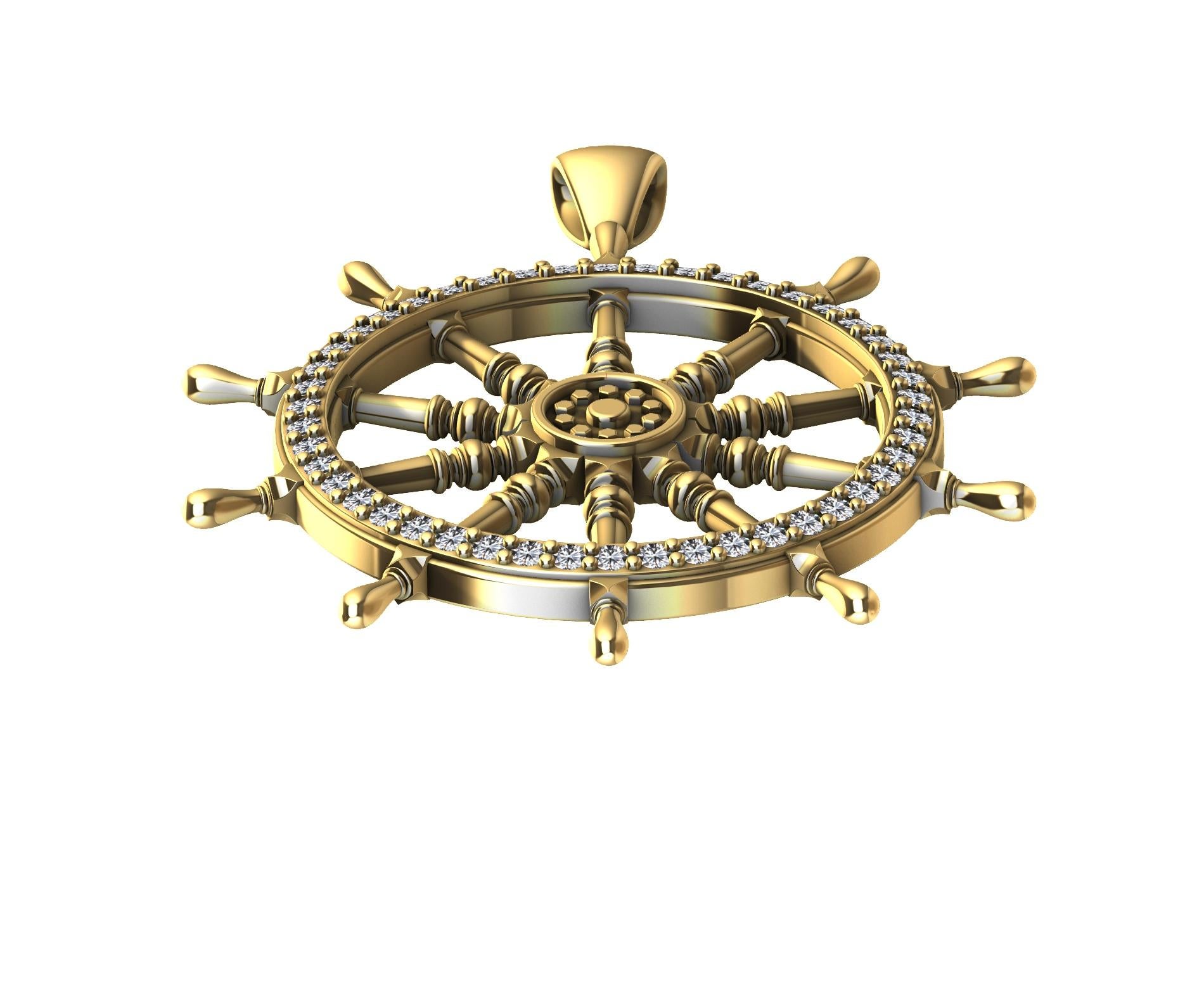 18 Karat Yellow Gold Diamond Captain Sailors Wheel Pendant For Sale 8