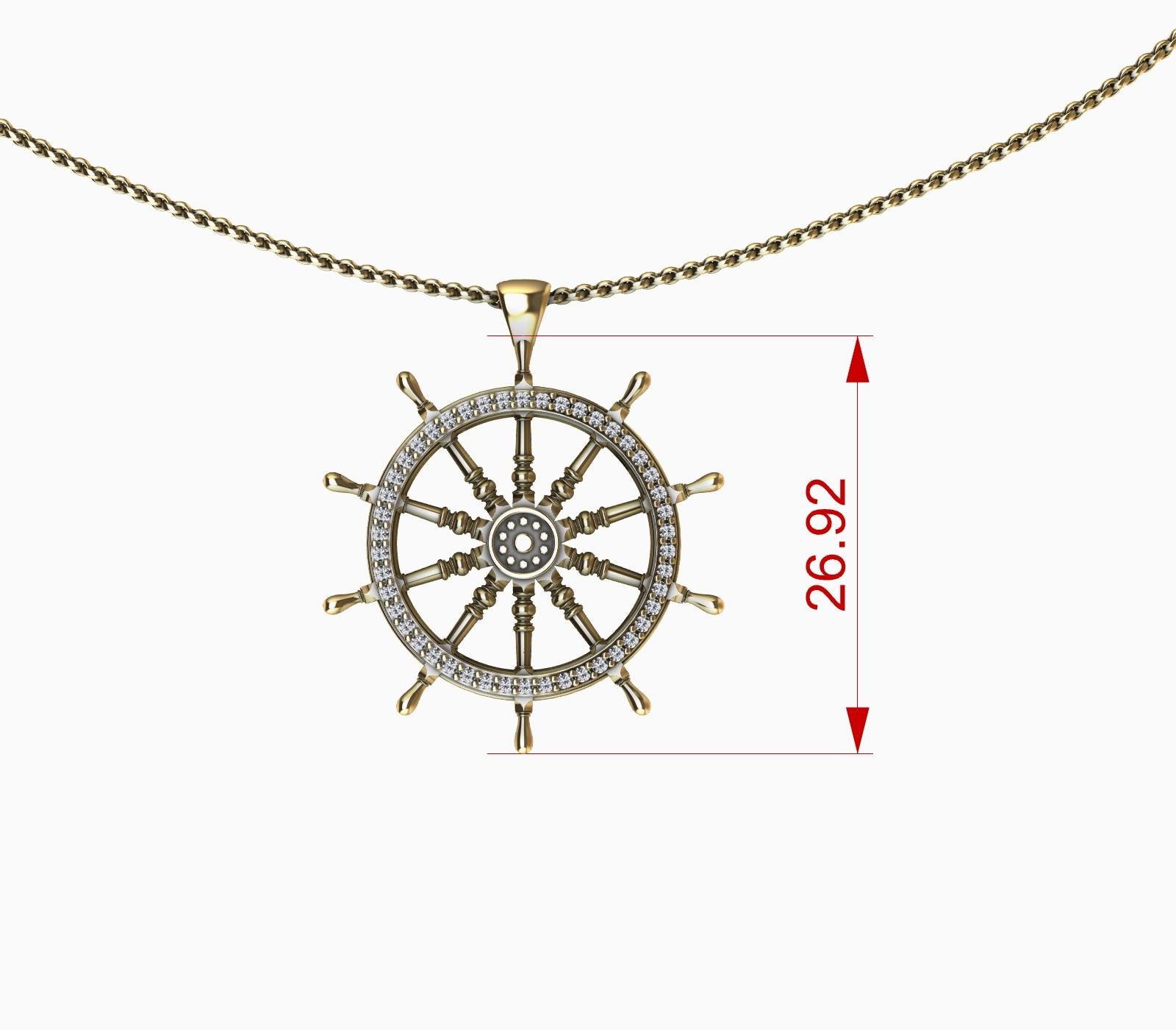 Contemporary 18 Karat Yellow Gold Diamond Captain Sailors Wheel Pendant For Sale