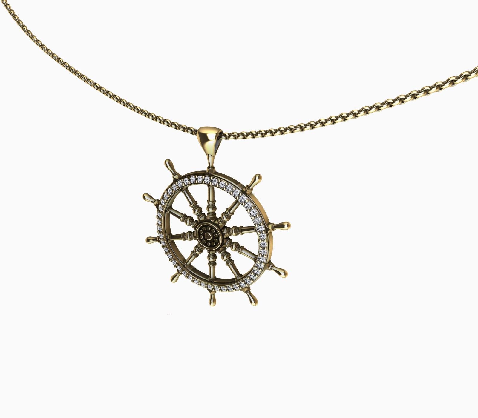 18 Karat Yellow Gold Diamond Captain Sailors Wheel Pendant For Sale 1