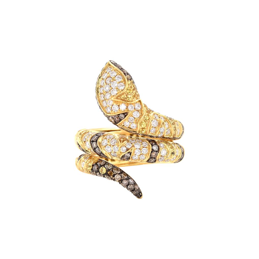 18 Karat Yellow Gold Diamond, Champagne Diamond, and Yellow Sapphire Snake Crawl