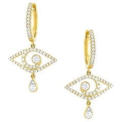 18 Karat Yellow Gold Diamond Chandelier Evil Eye Drop Earrings