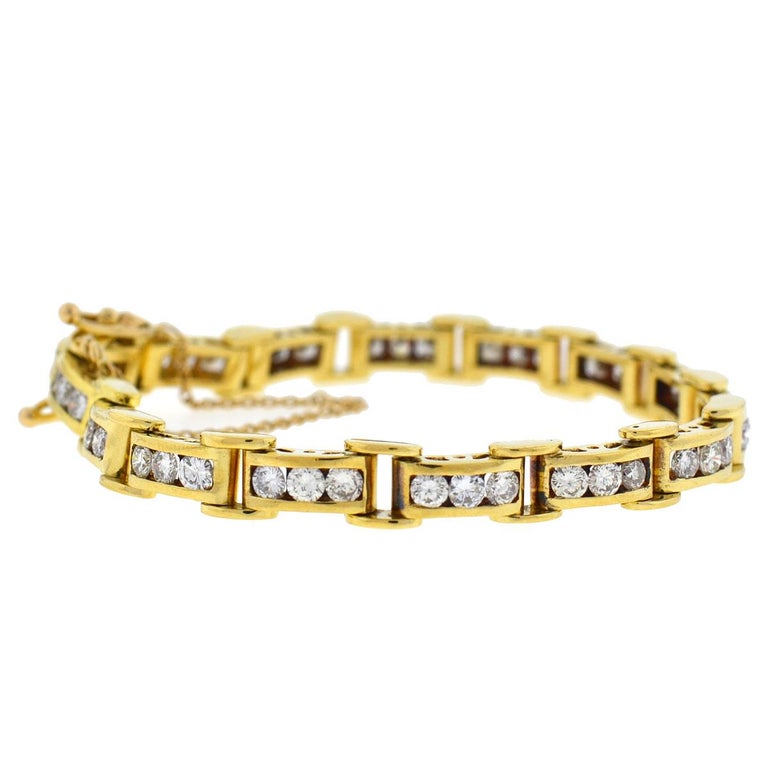 18 Karat Yellow Gold Diamond Channel Set Approximate 4.5 Carat Bracelet ...