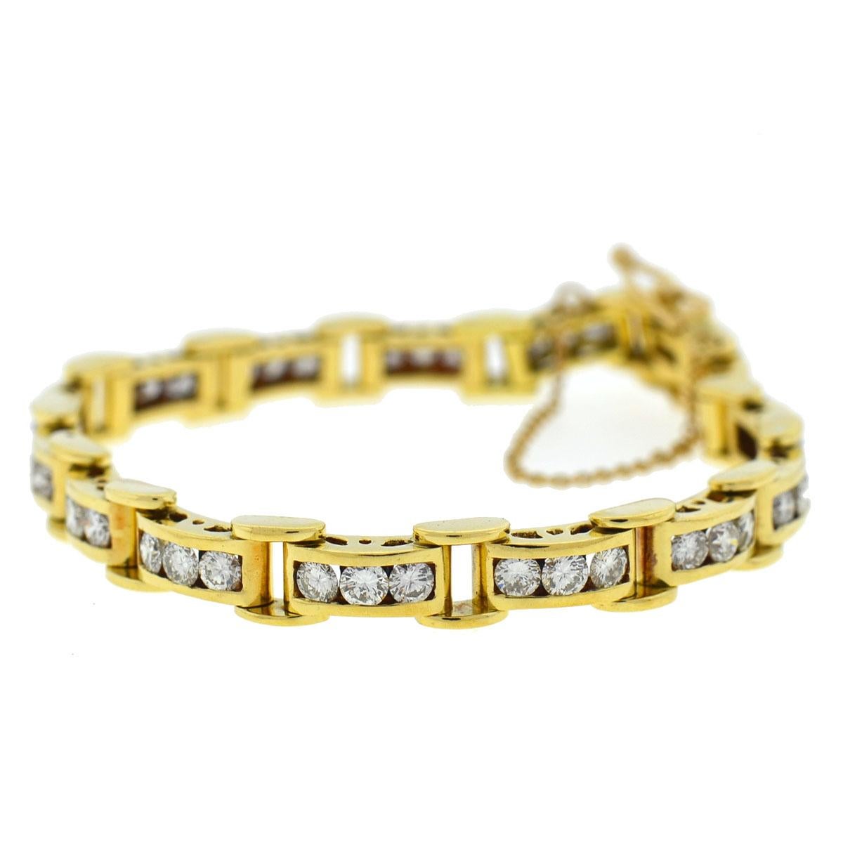 18 Karat Yellow Gold Diamond Channel Set Approximate 4.5 Carat Bracelet 1