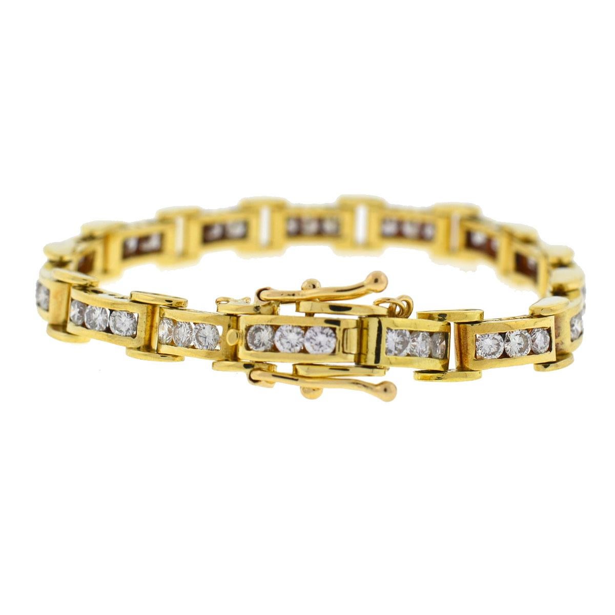18 Karat Yellow Gold Diamond Channel Set Approximate 4.5 Carat Bracelet 2