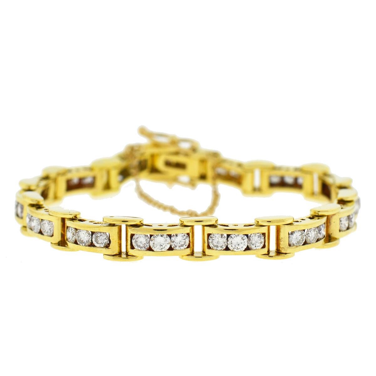 18 Karat Yellow Gold Diamond Channel Set Approximate 4.5 Carat Bracelet