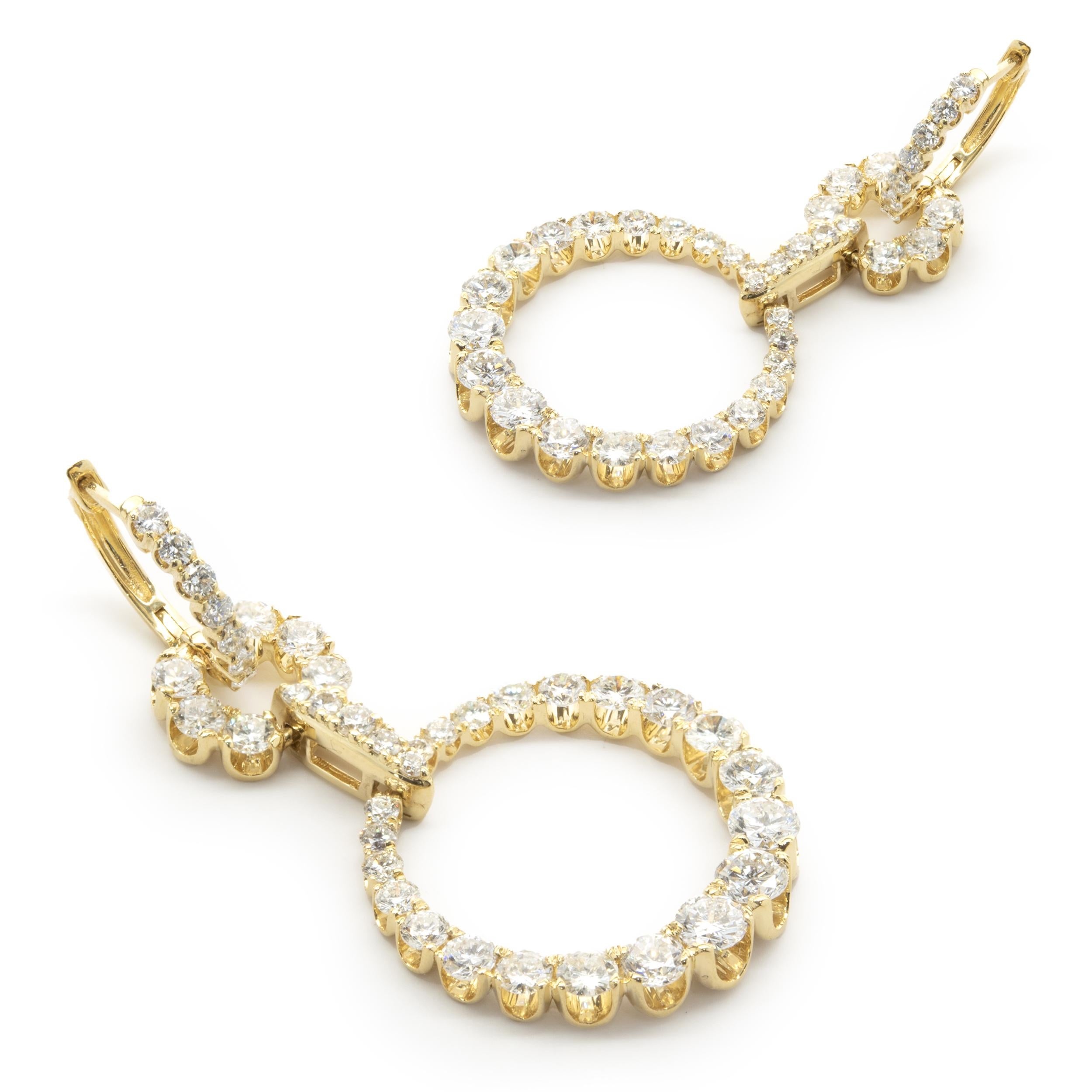 Round Cut 18 Karat Yellow Gold Diamond Circle Drop Earrings For Sale