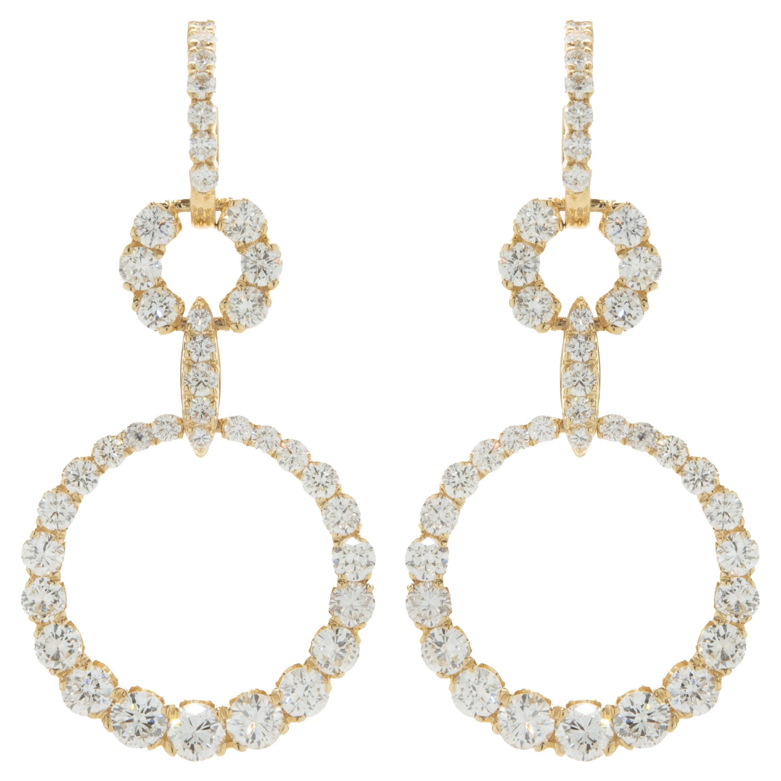 18 Karat Yellow Gold Diamond Circle Drop Earrings For Sale