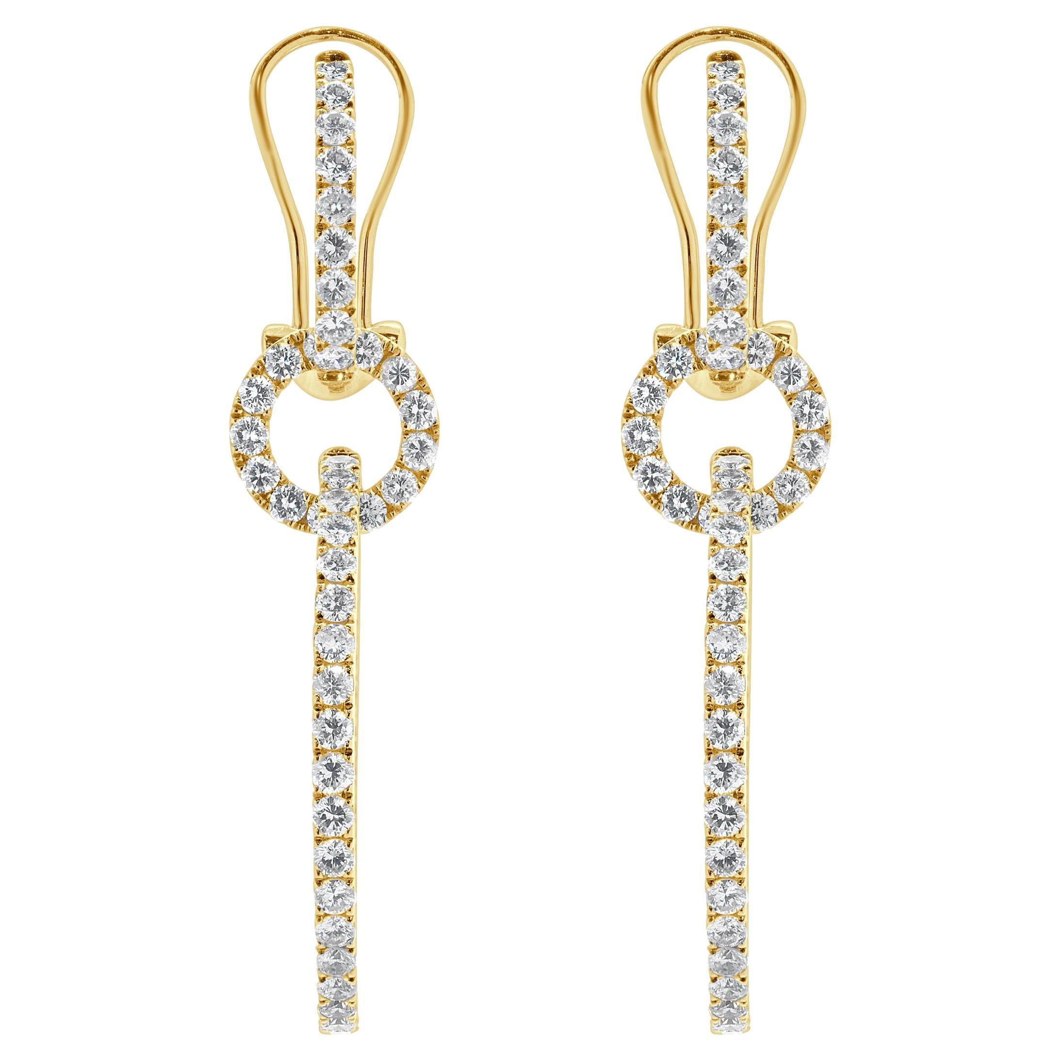 18 Karat Yellow Gold Diamond Circle Drop Earrings