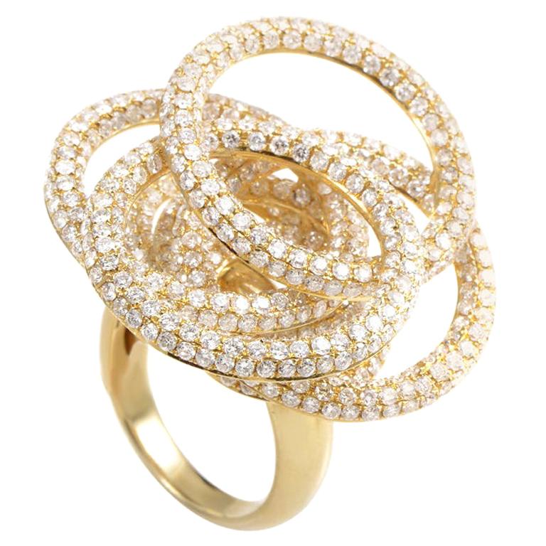 Bague circulaire en or jaune 18 carats avec diamants en vente