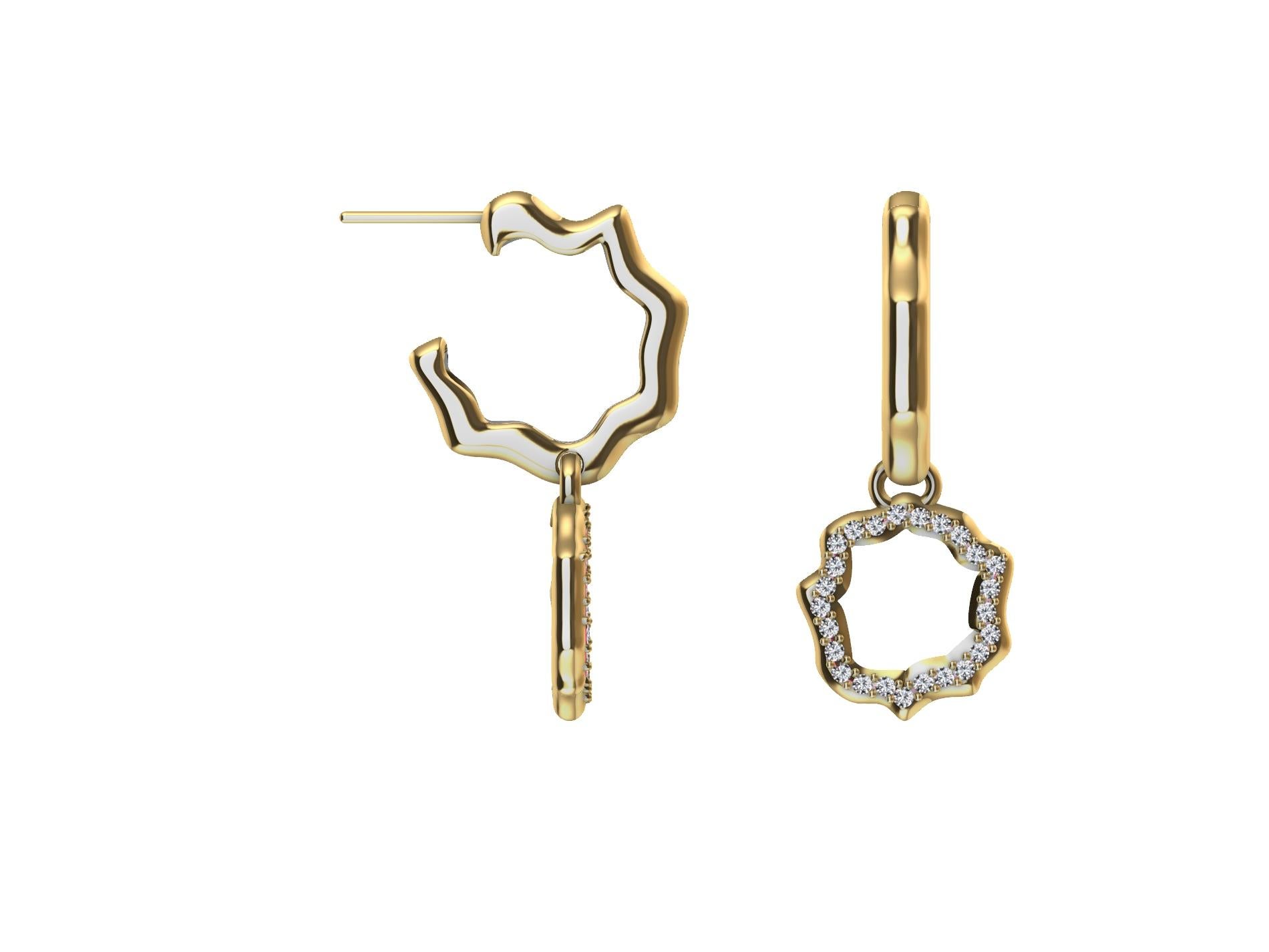 Contemporary 18 Karat Yellow Gold Diamond Cloud Organic Hoop Earrings For Sale