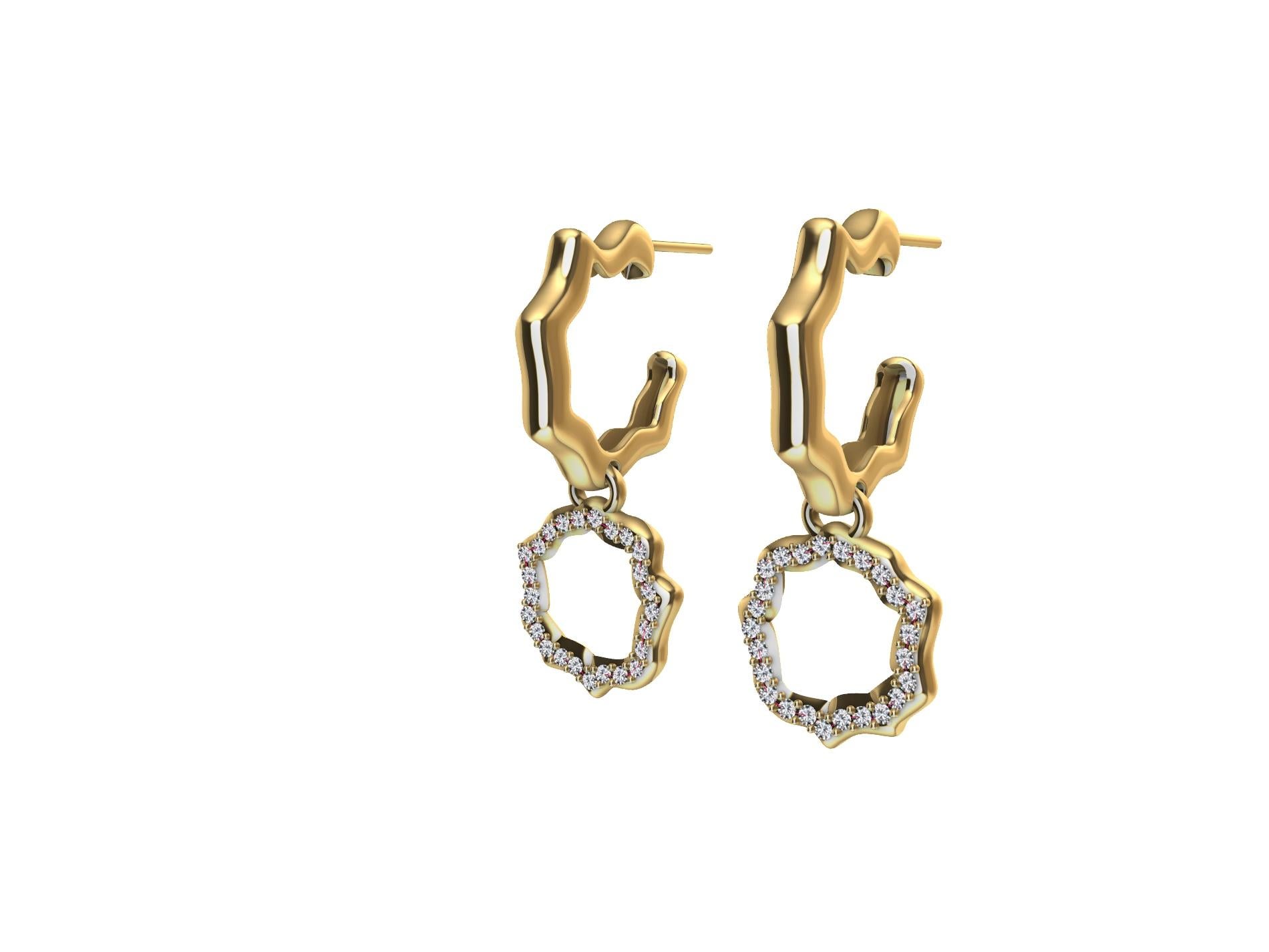 Boucles d'oreilles organiques en or jaune 18 carats avec nuages de diamants en vente 1