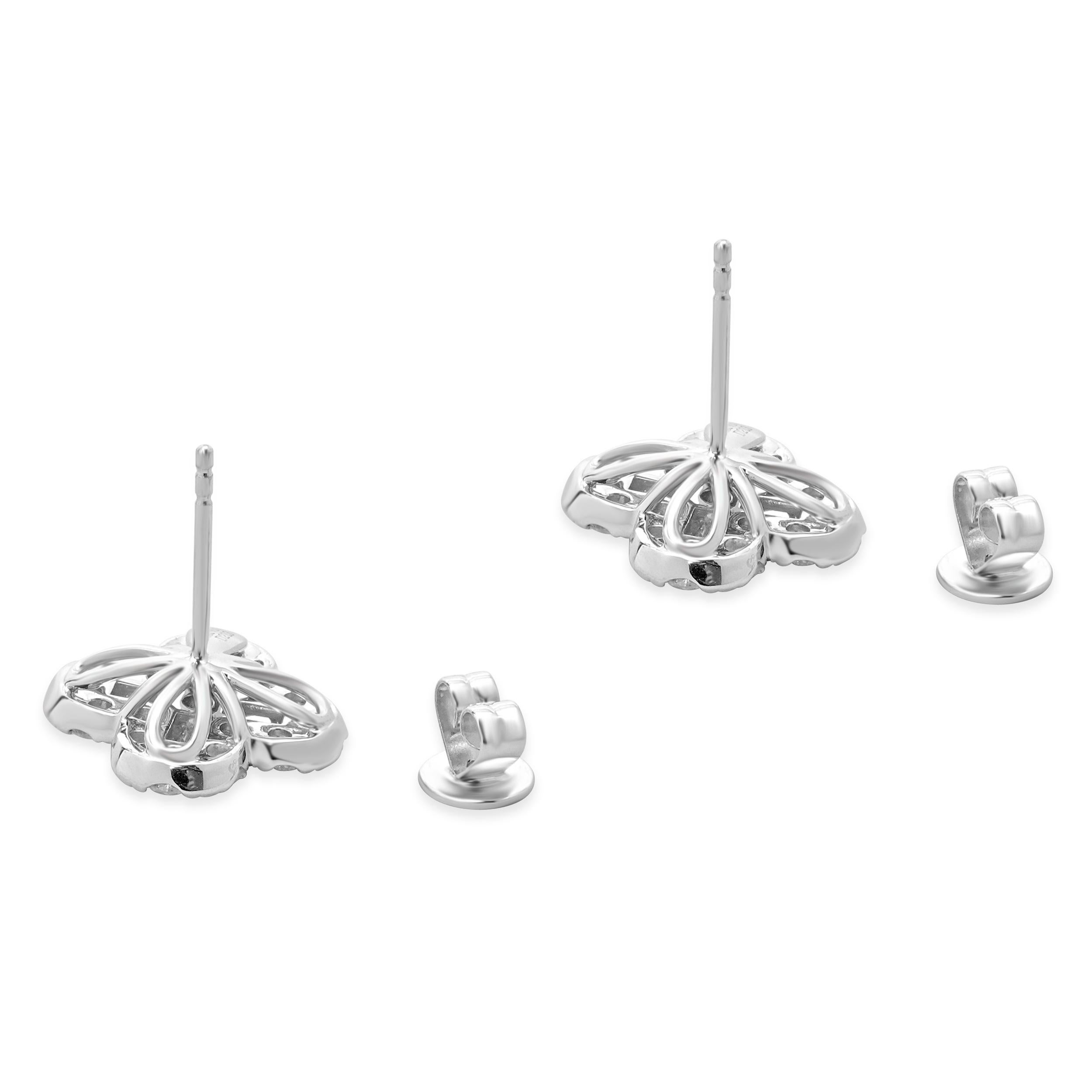 Baguette Cut 18 Karat White Gold Diamond Clover Stud Earrings For Sale