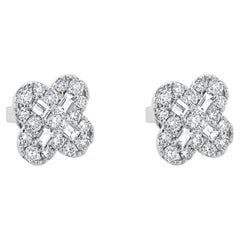18 Karat White Gold Diamond Clover Stud Earrings